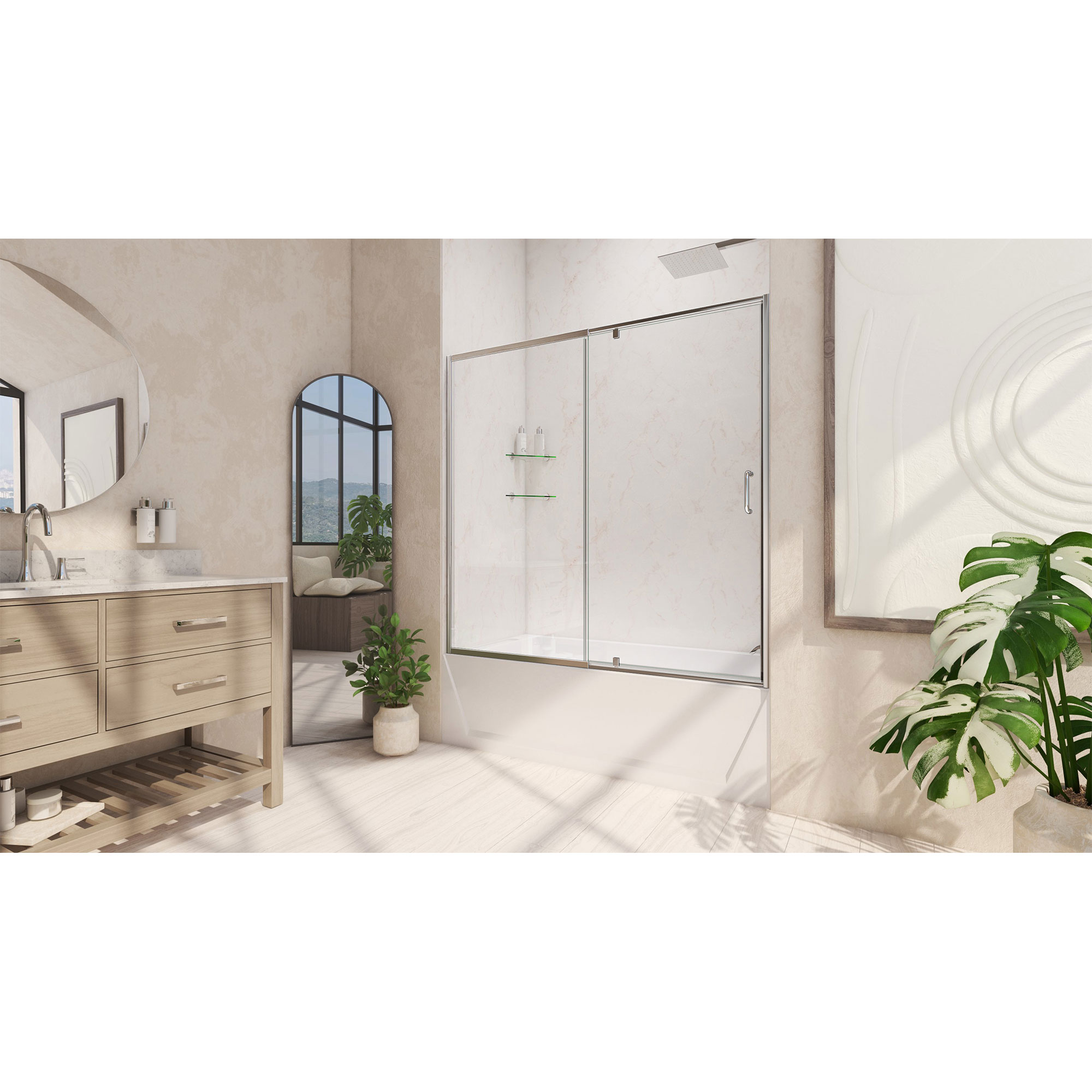 tmoonページ DreamLine Flex 56 - 60 inch W x 58 inch H Semi-Frameless Pivot Tub