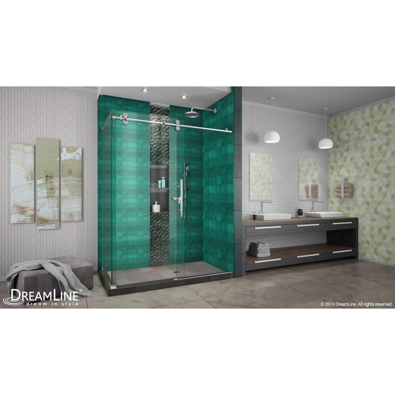 【真作】クリストファーイーガン shower room ジークレー DreamLine Enigma-XO 34 1/2 inch D x 56 3/8 - 60 3/8 inch W x 76