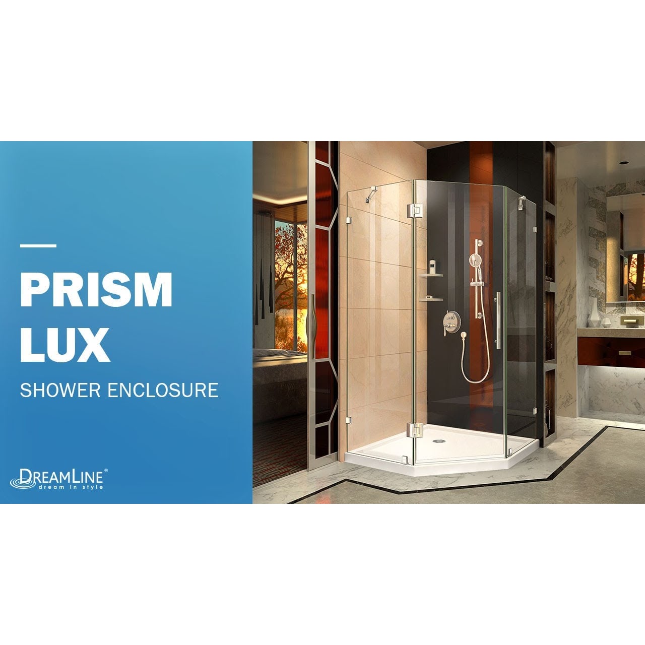 DreamLine Prism Lux 34 5/16 inch x 72 inch Frameless Neo-Angle