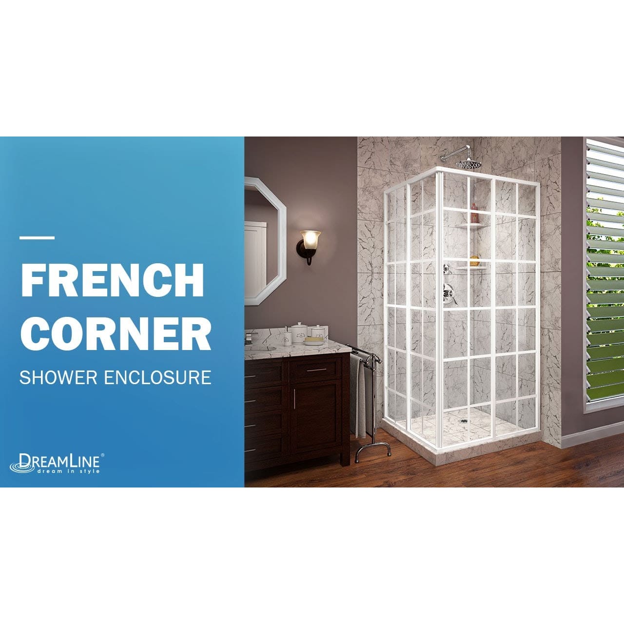 てるりん DreamLine French Corner 36 inch D x 36 inch W x 74 3/4 inch H