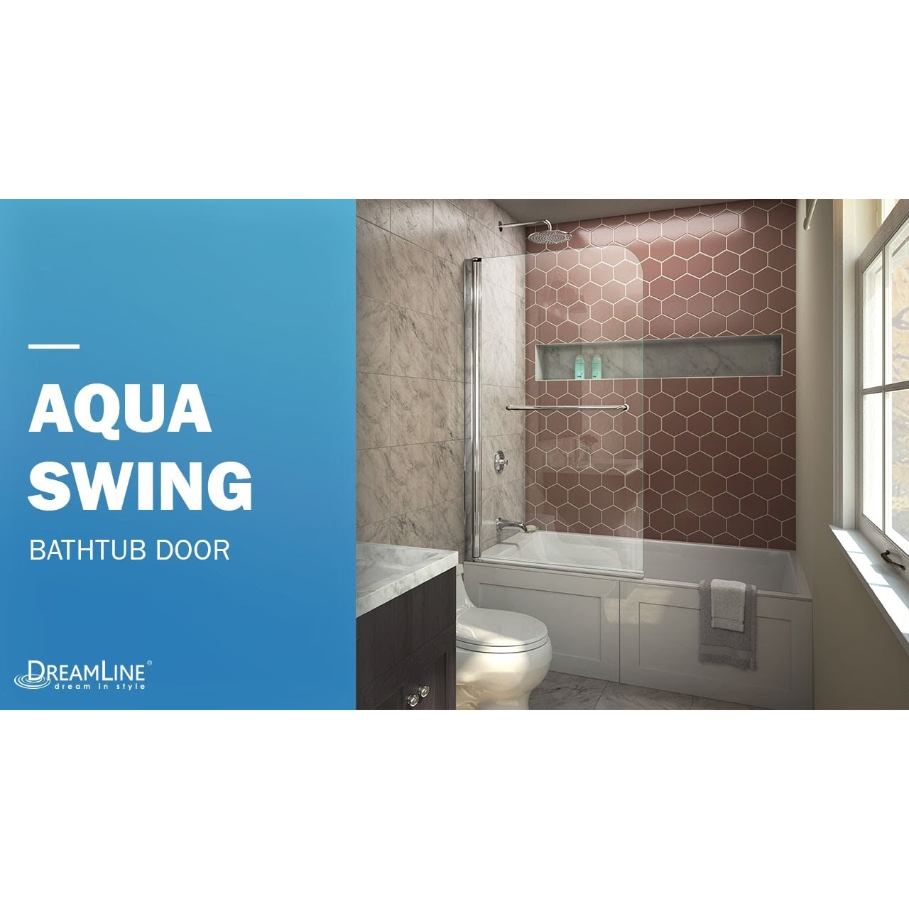 DreamLine Aqua Swing 34 inch W x 58 inch H Frameless Tub Door in