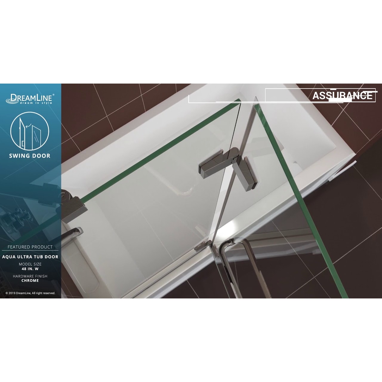 DreamLine Aqua Ultra 48 inch W x 58 inch H Frameless Hinged Tub
