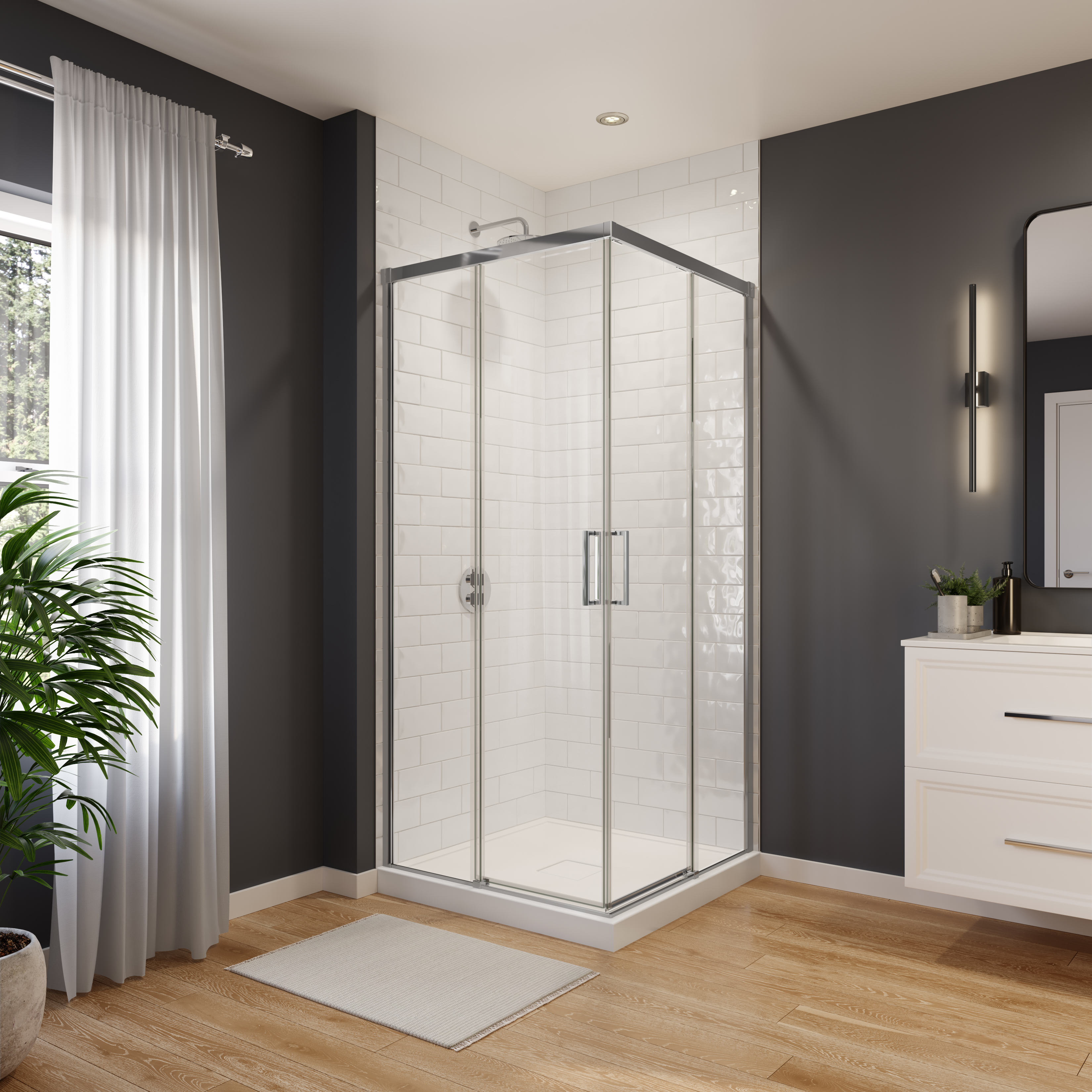 Sella 36 x 36 x 74 in. 6 mm Sliding Shower Door for Corner