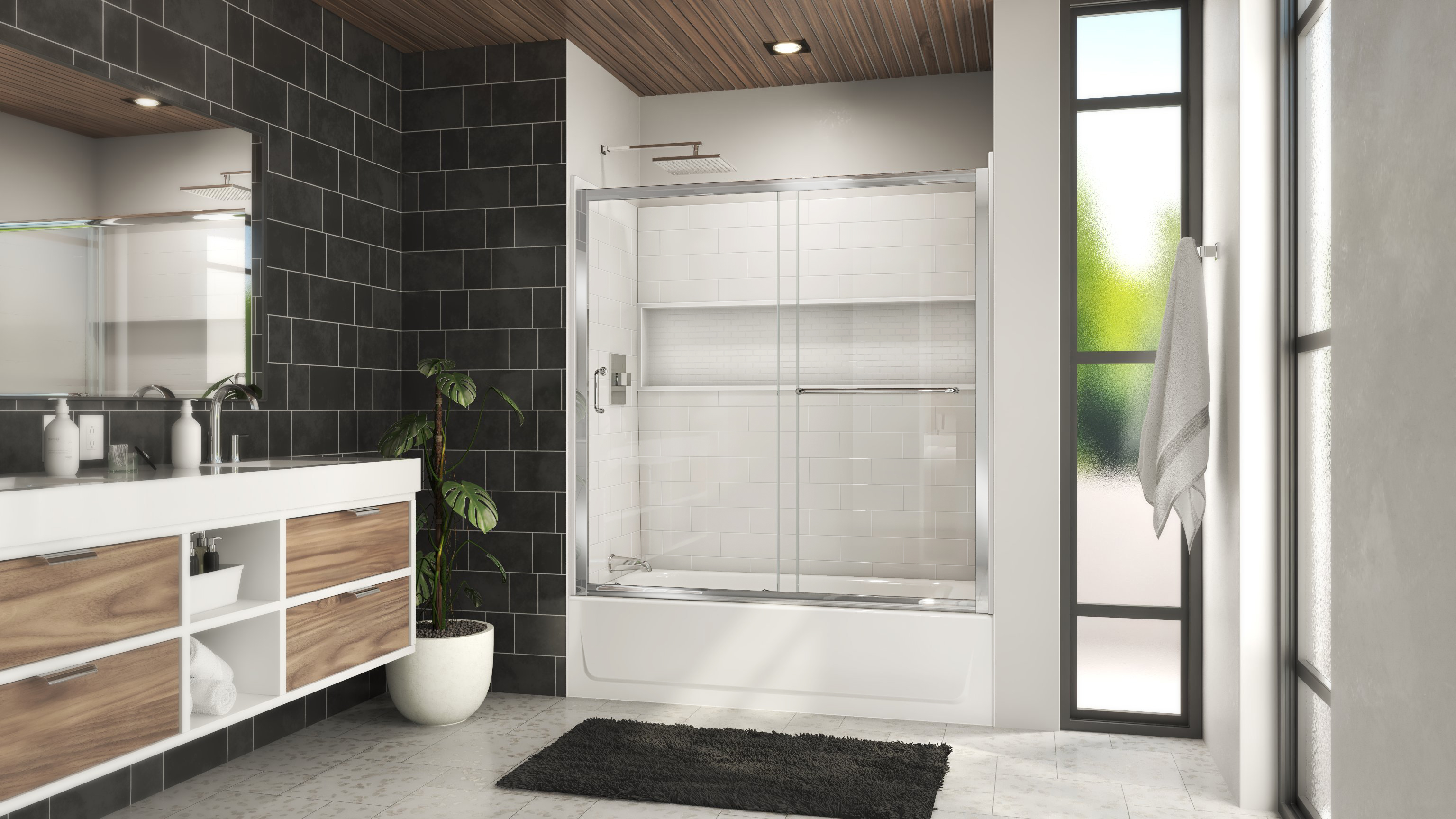 Mahalo 56 - 60 inch W x 58 inch H Semi-Frameless Sliding Tub Door