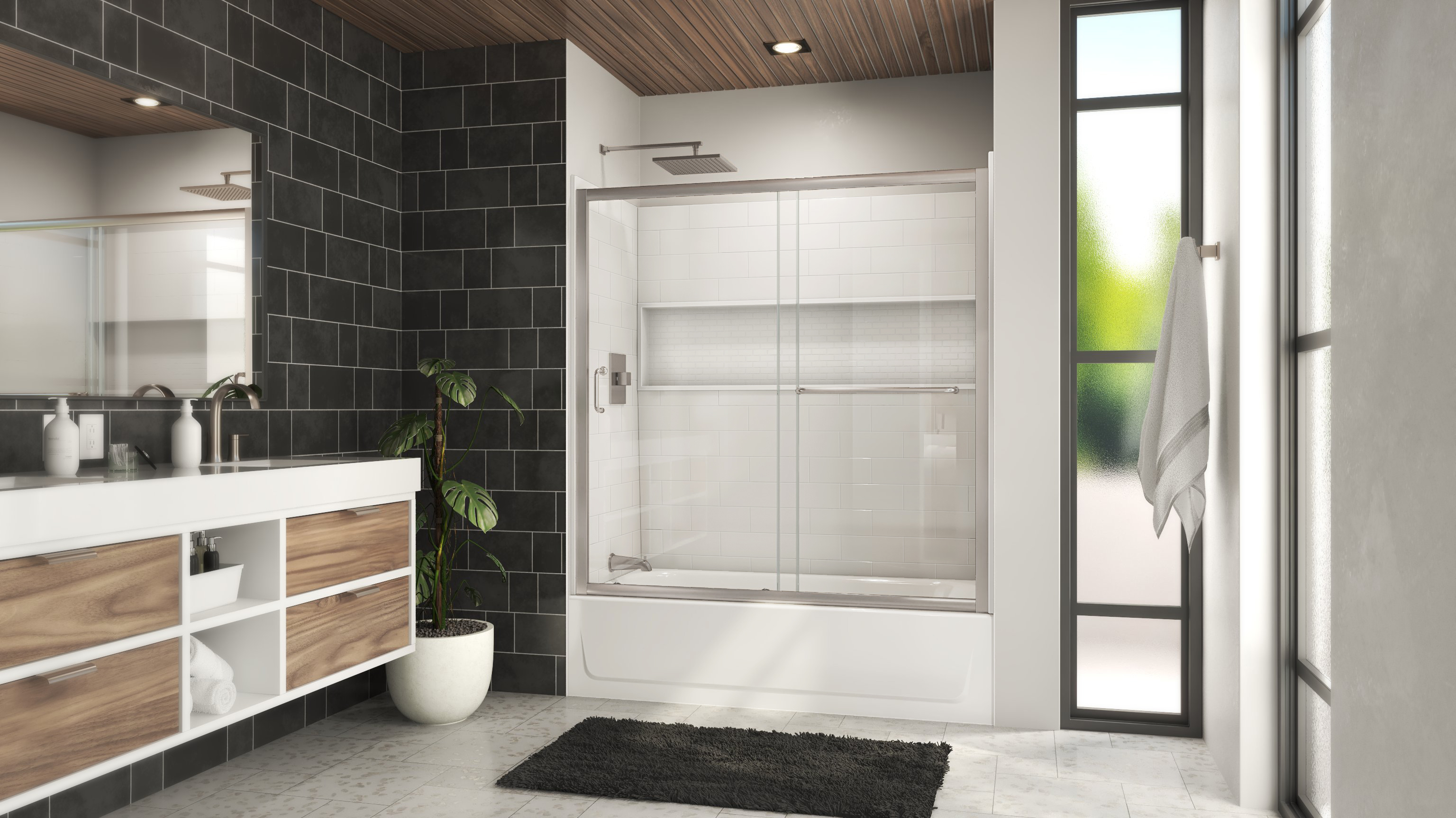 Mahalo 56 - 60 inch W x 58 inch H Semi-Frameless Sliding Tub Door