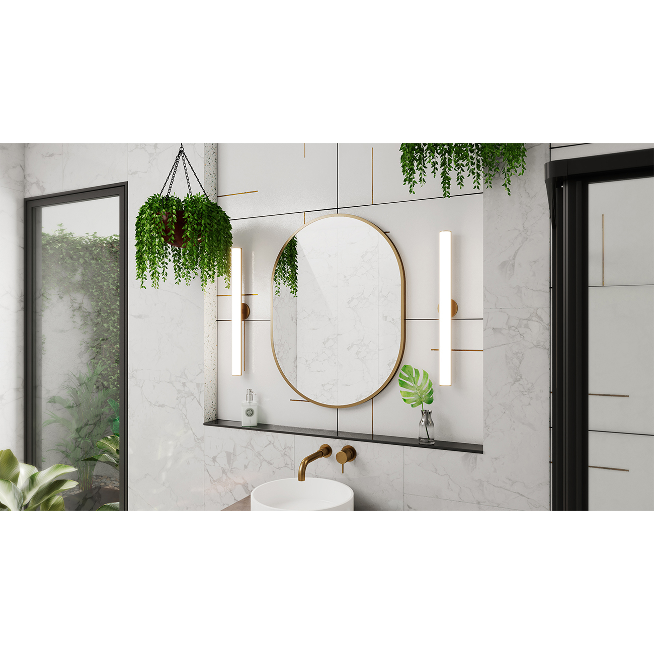 Prospero 32 inch H x 24 inch W Oval Hanging Mirror, Brushed Brass