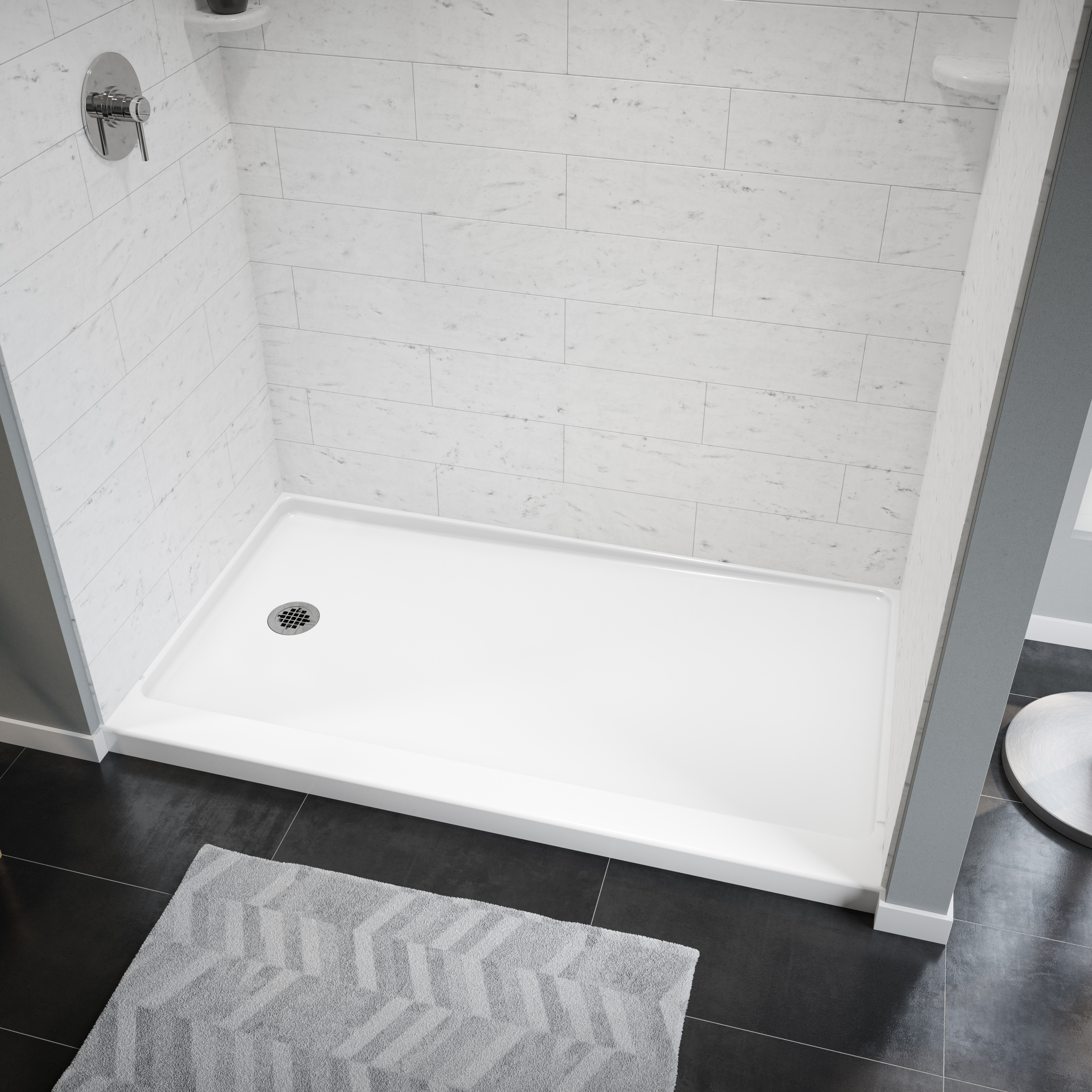 Americast 60 x 32 x 3  Alcove Shower Base - Round Drain