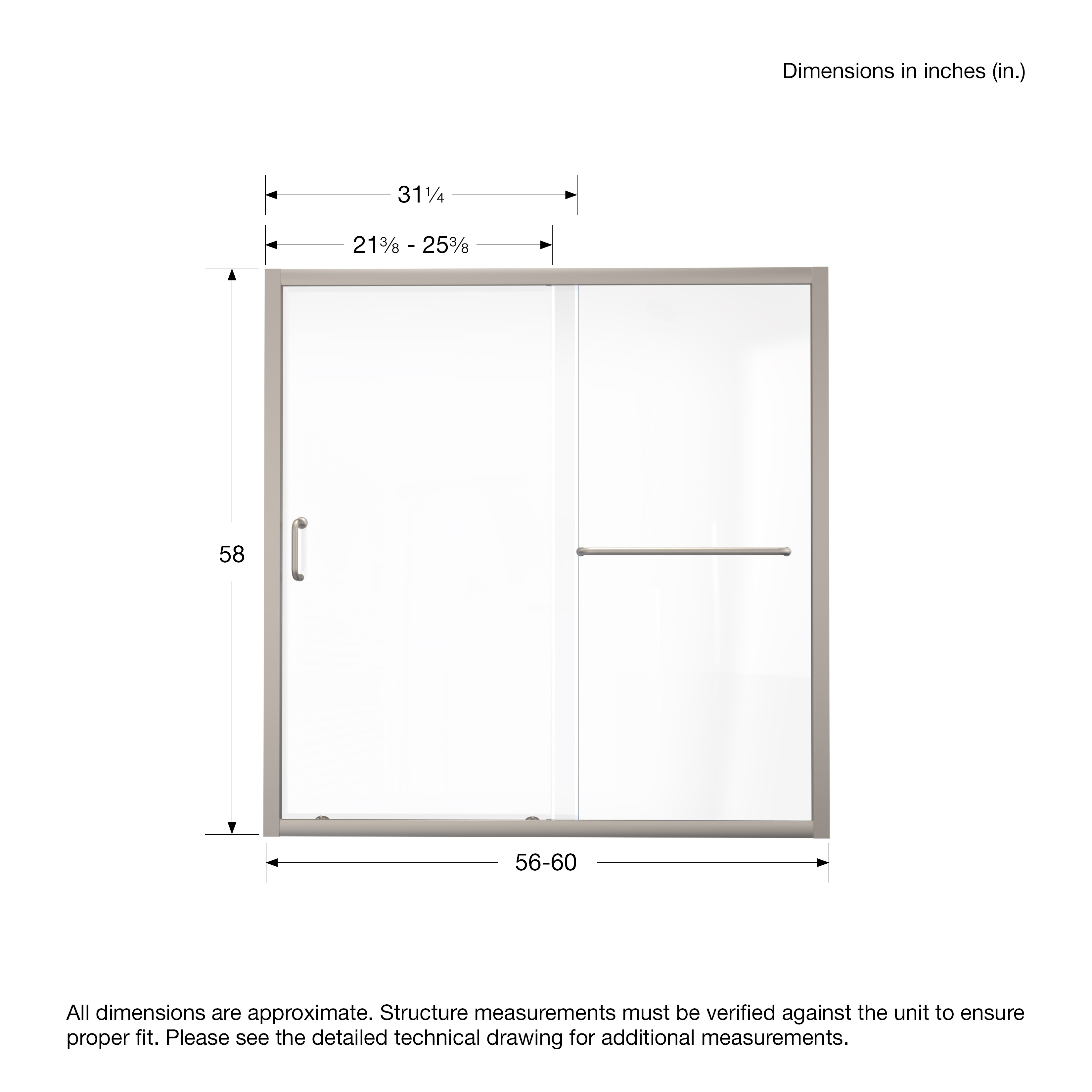 Mahalo 56 - 60 inch W x 58 inch H Semi-Frameless Sliding Tub Door