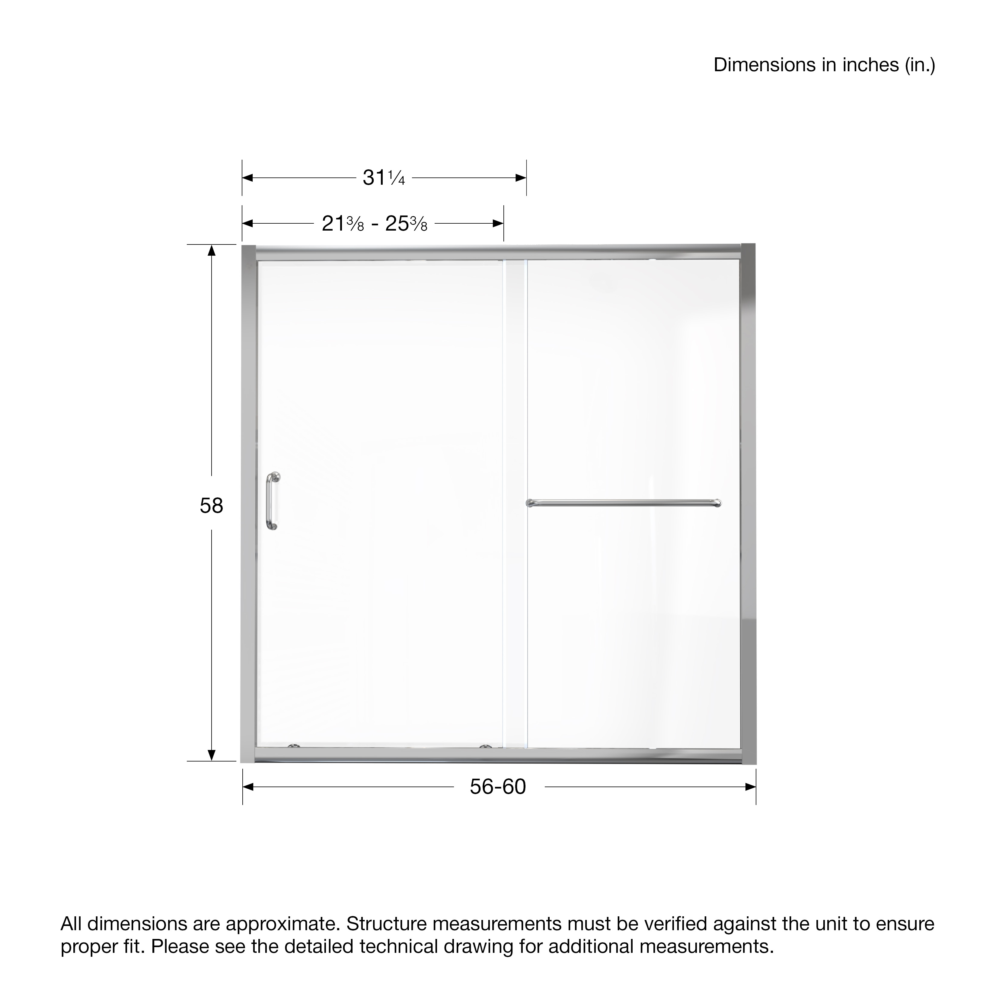 Mahalo 56 - 60 inch W x 58 inch H Semi-Frameless Sliding Tub Door