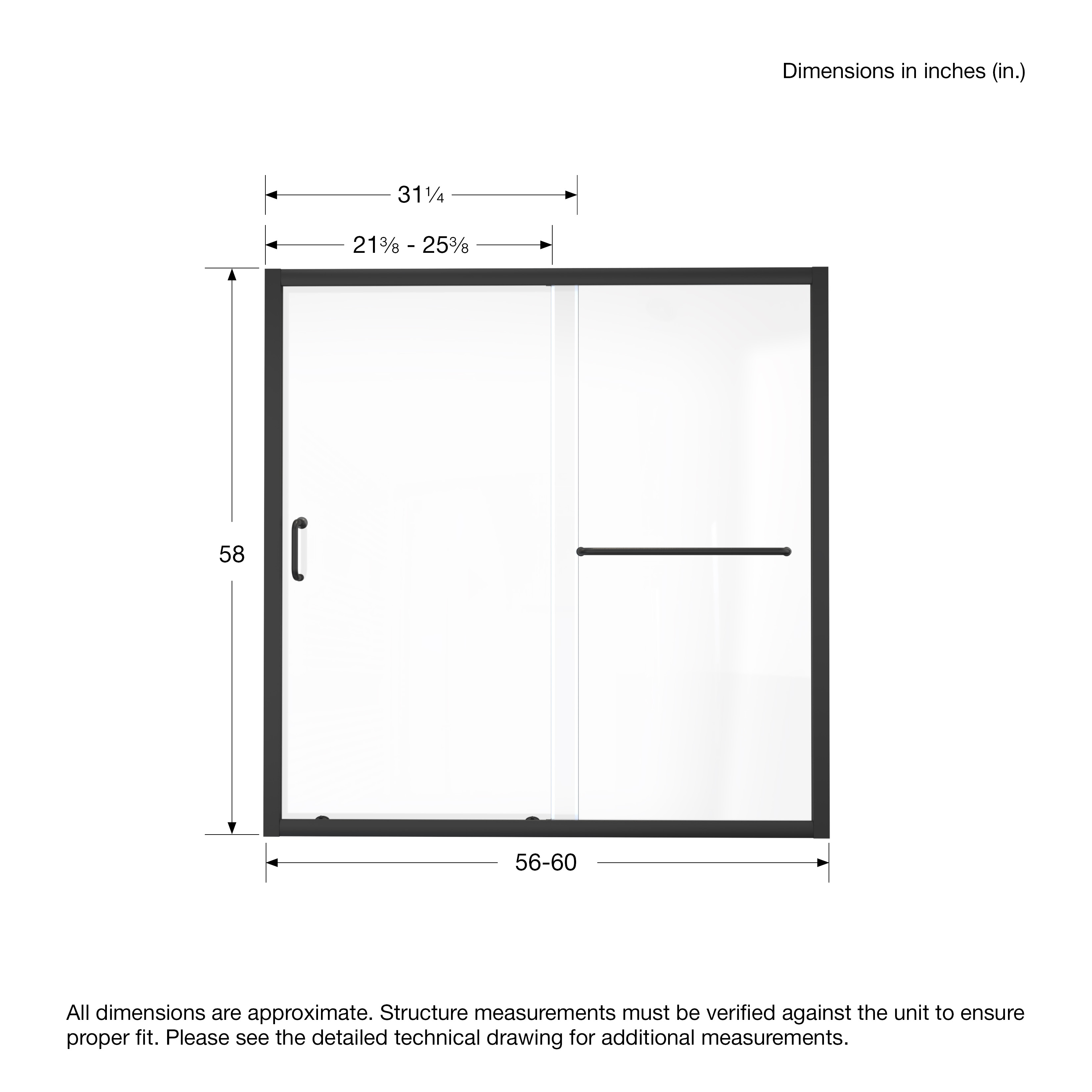 Mahalo 56 - 60 inch W x 58 inch H Semi-Frameless Sliding Tub Door