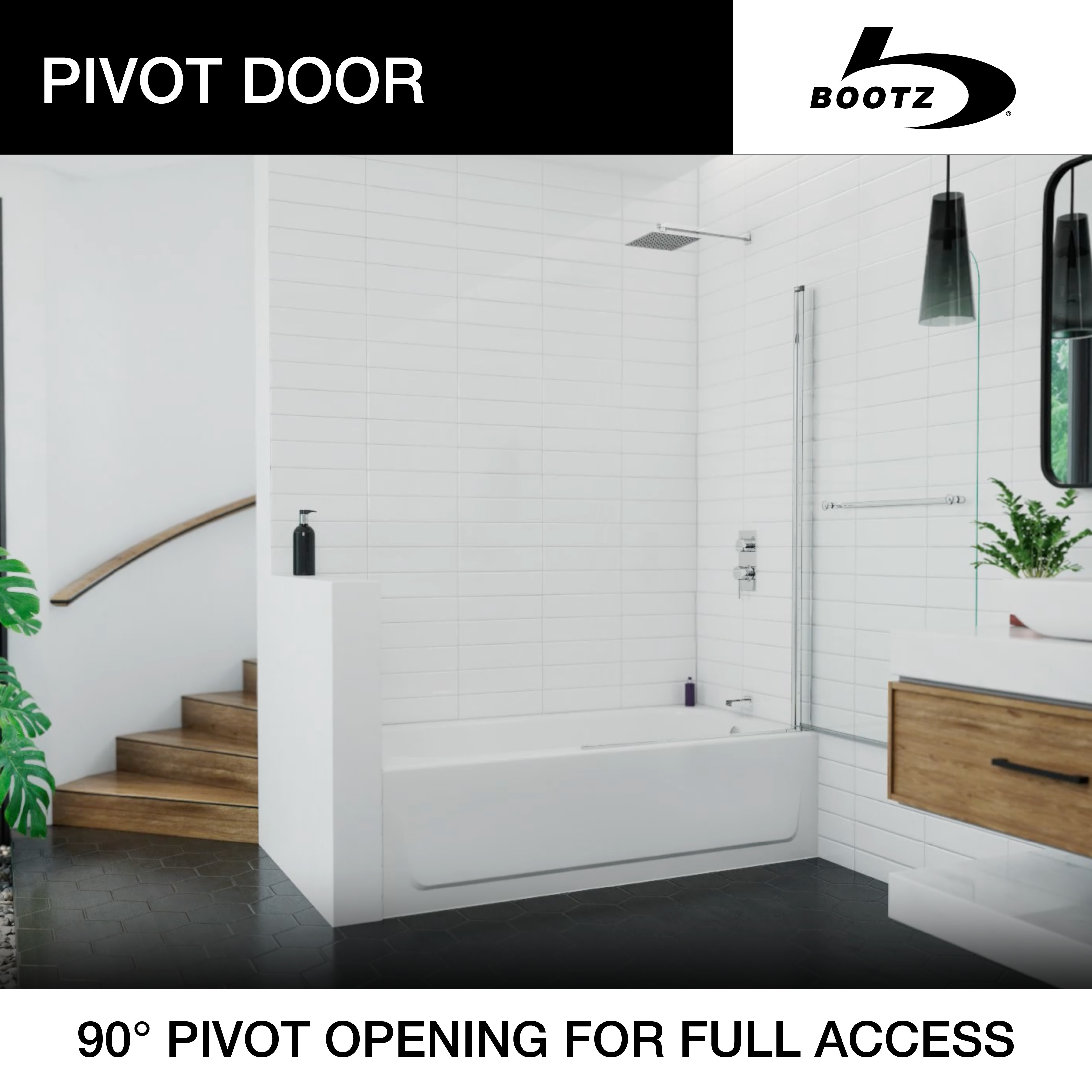 Maui 34 inch W x 58 inch H Frameless Swing Tub Door