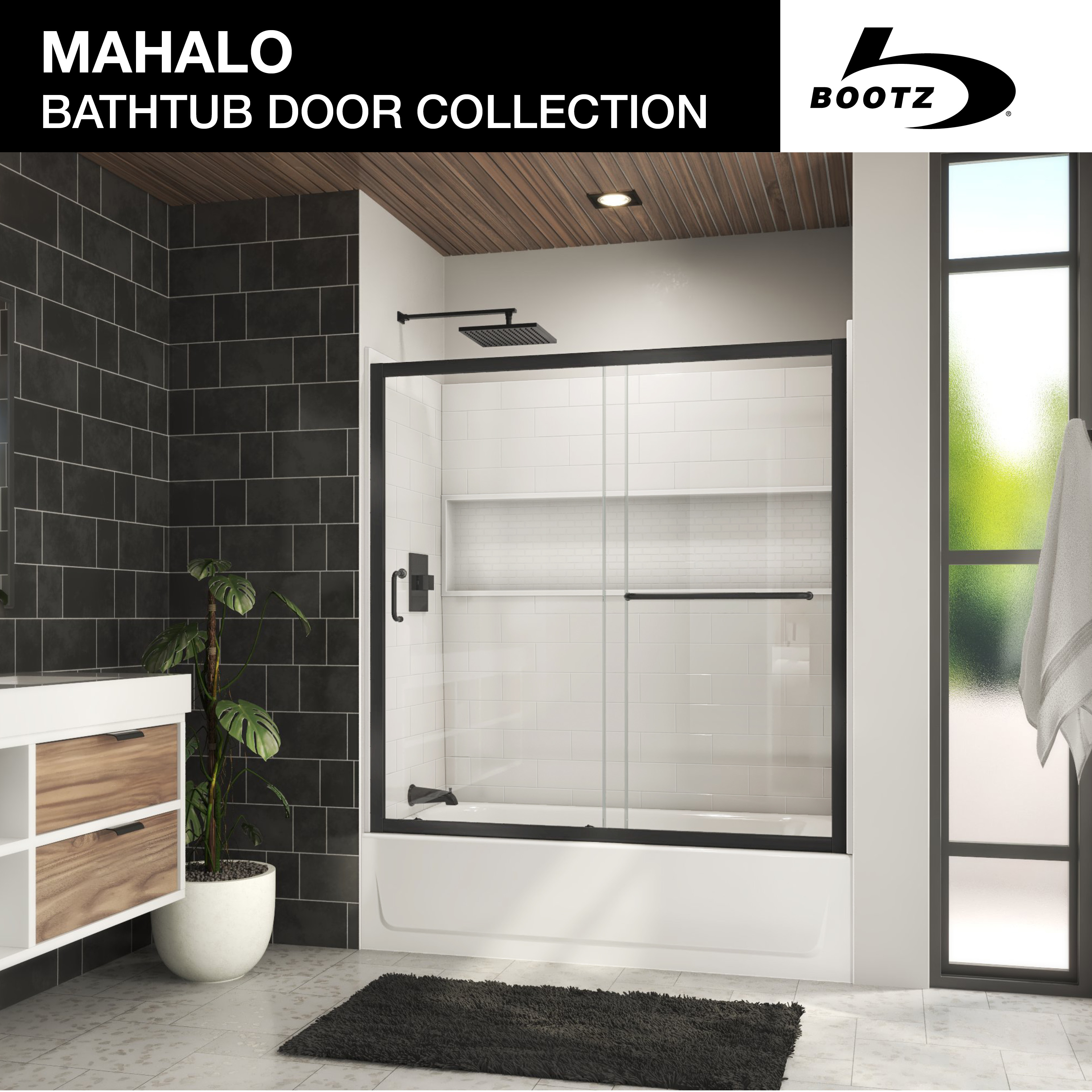Mahalo 56 - 60 inch W x 58 inch H Semi-Frameless Sliding Tub Door