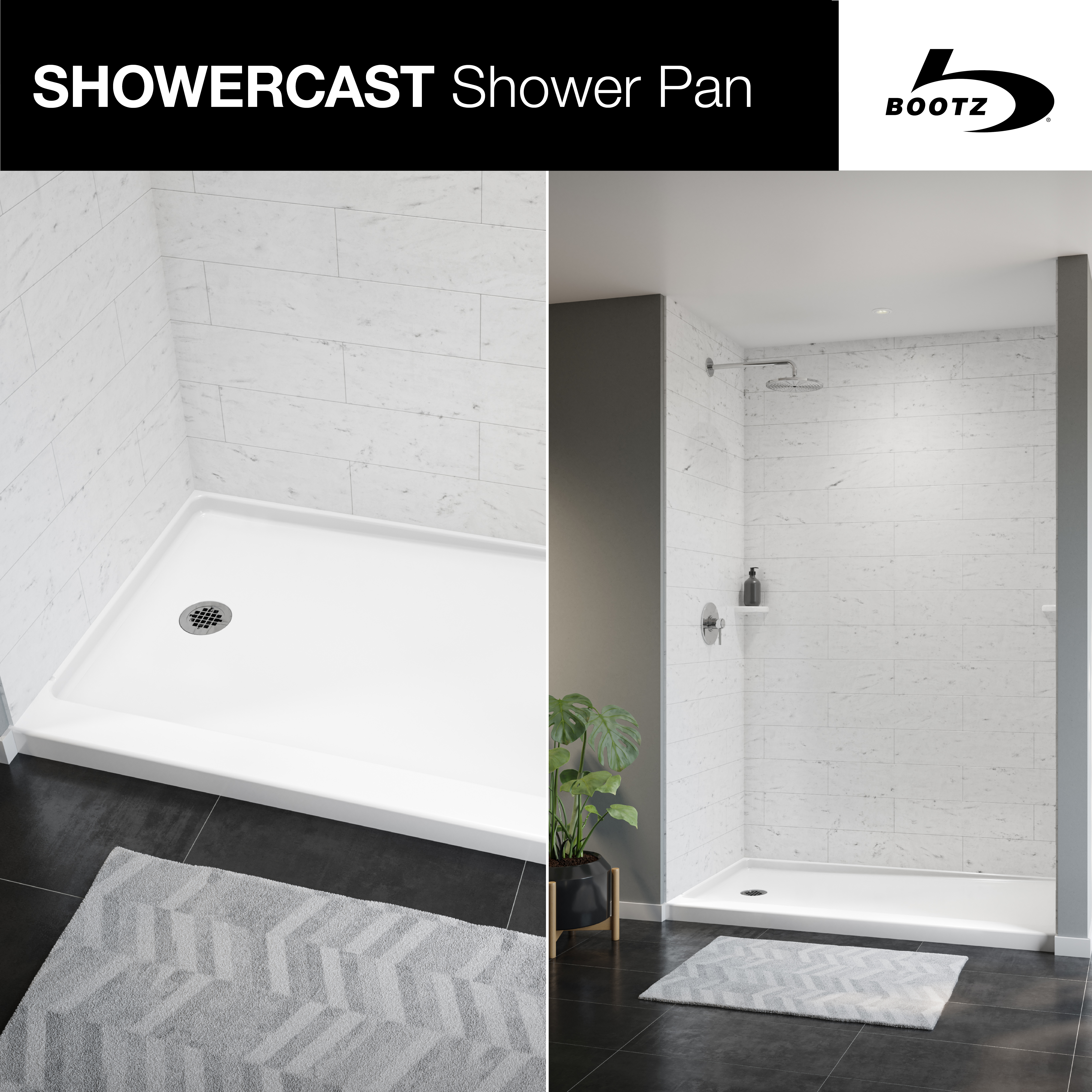 Americast 60 x 32 x 3  Alcove Shower Base - Round Drain