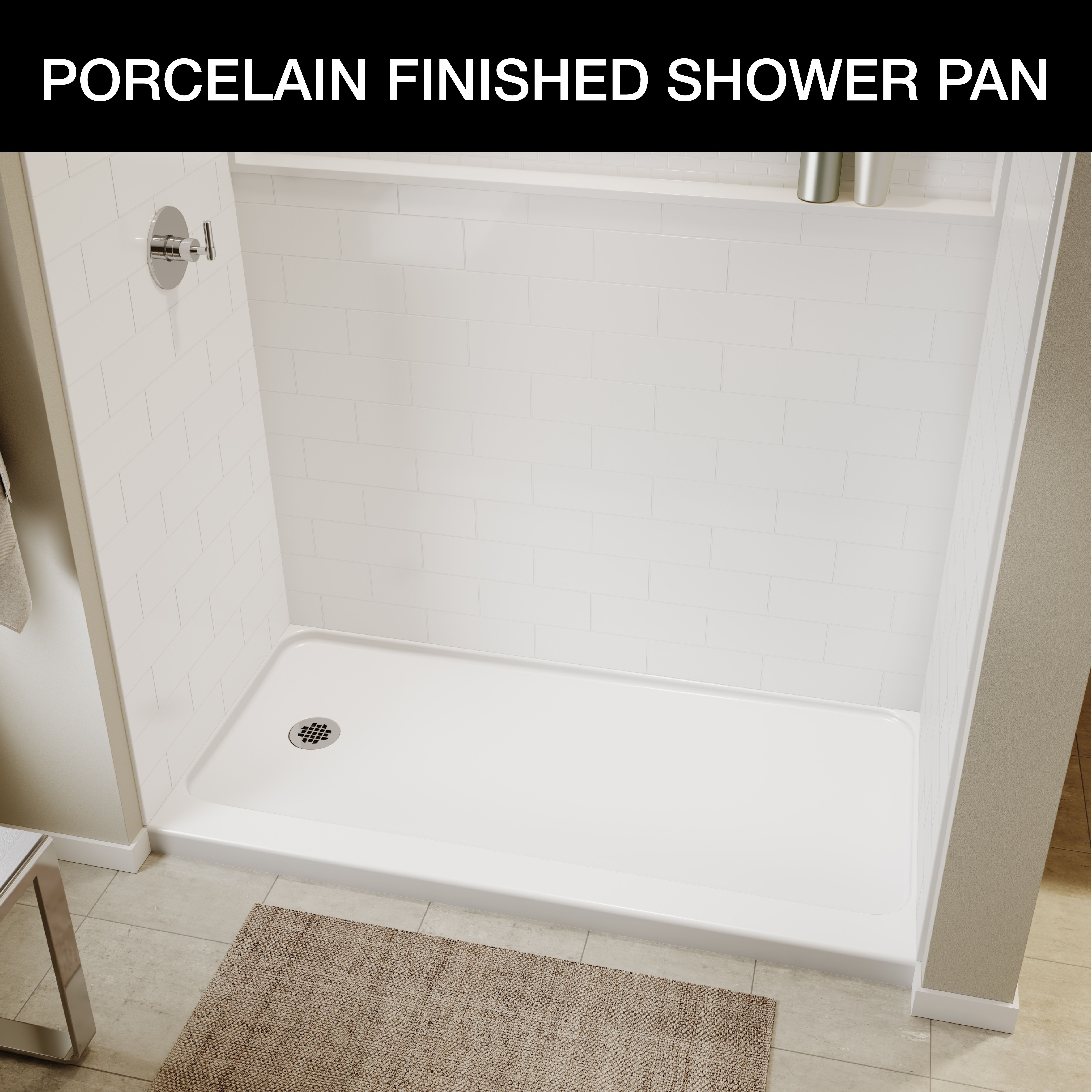 Americast 60 x 32 x 3  Alcove Shower Base - Round Drain