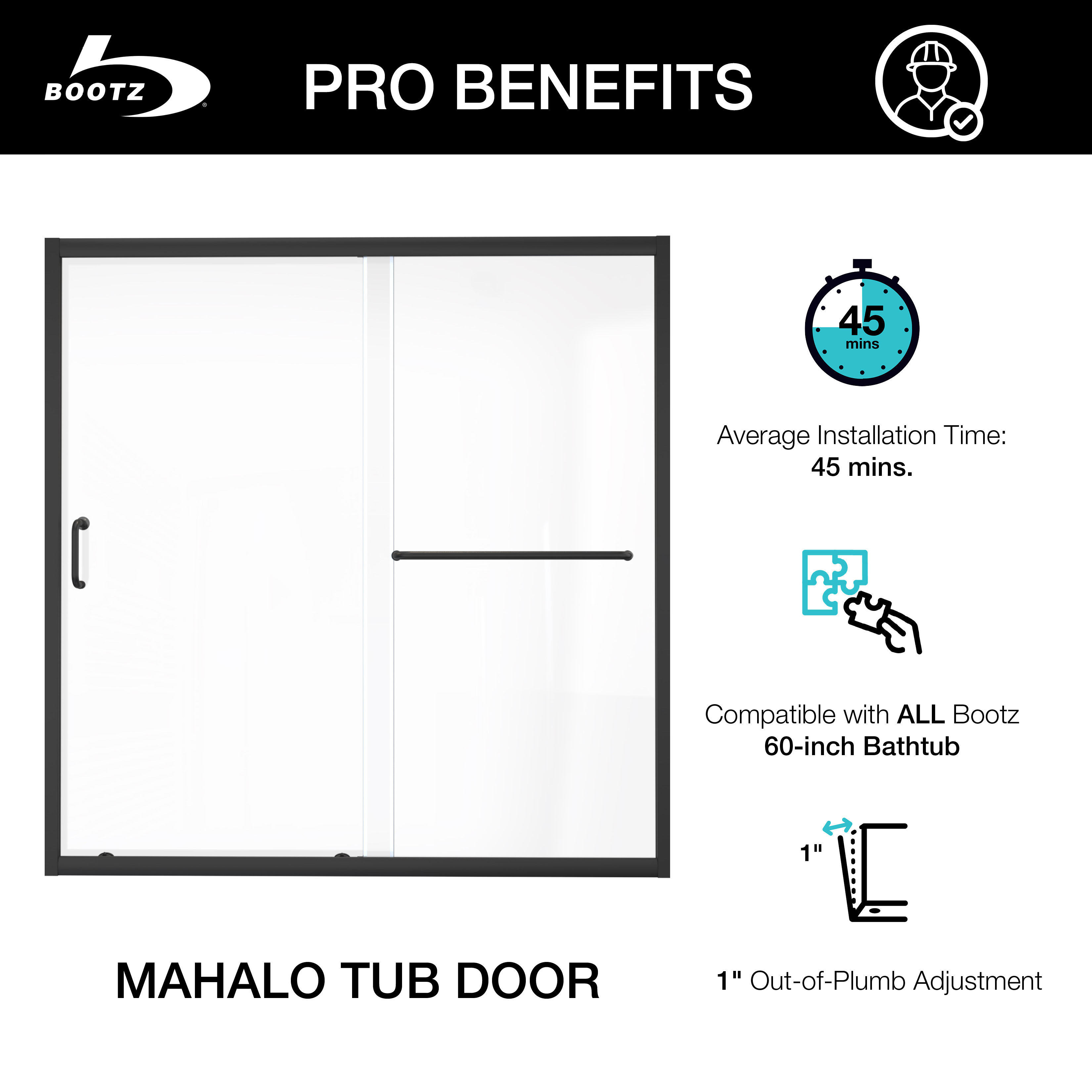 Mahalo 56 - 60 inch W x 58 inch H Semi-Frameless Sliding Tub Door