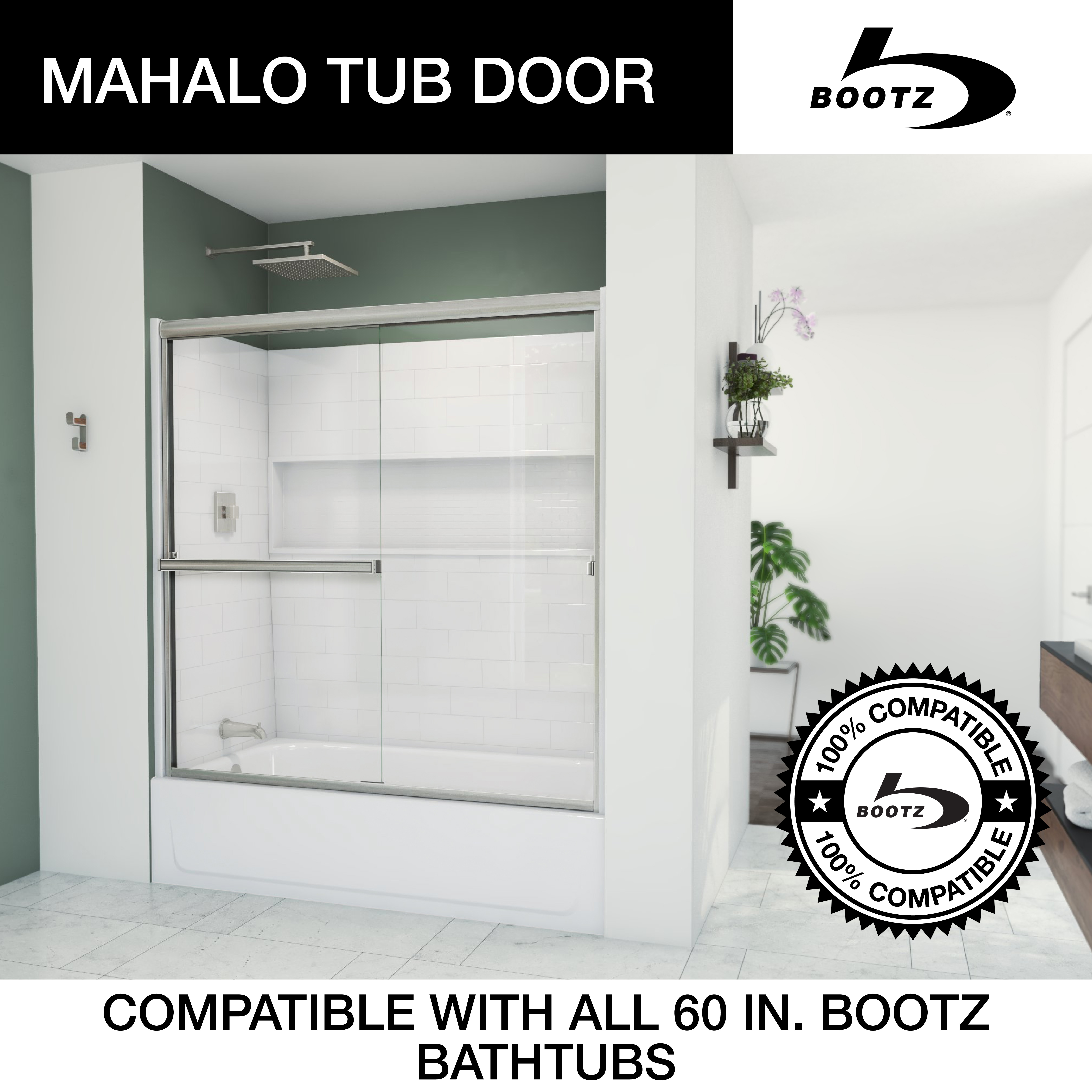 Mahalo 56 - 60 inch W x 58 inch H Semi-Frameless Sliding Tub Door