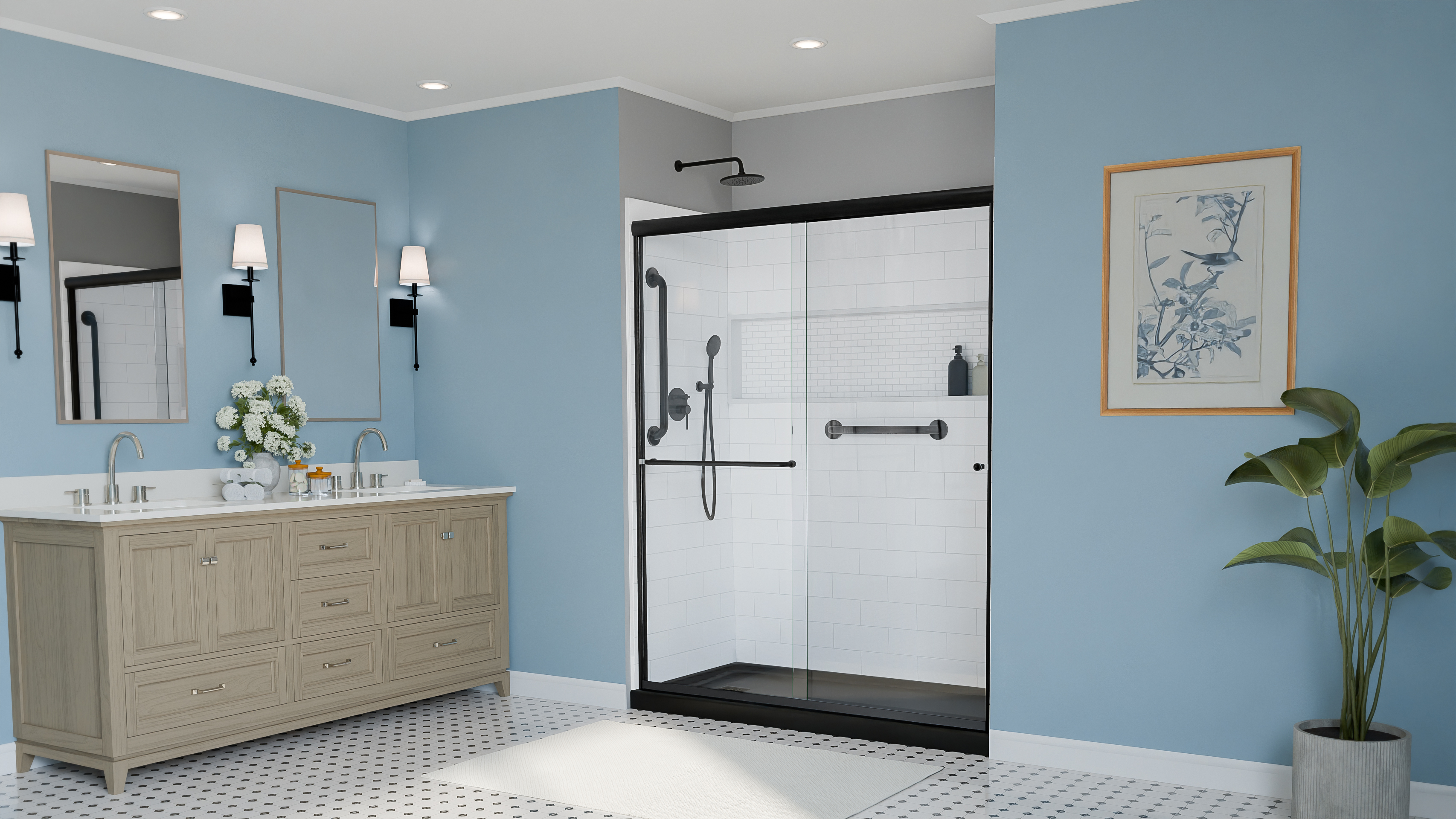 LAUREL-MOUNTAIN-LM6032LTSKLMM-SHOWER-DOOR-KIT-RS787-60W-32D-75H-MB-MB-DECO-W-ANGLE