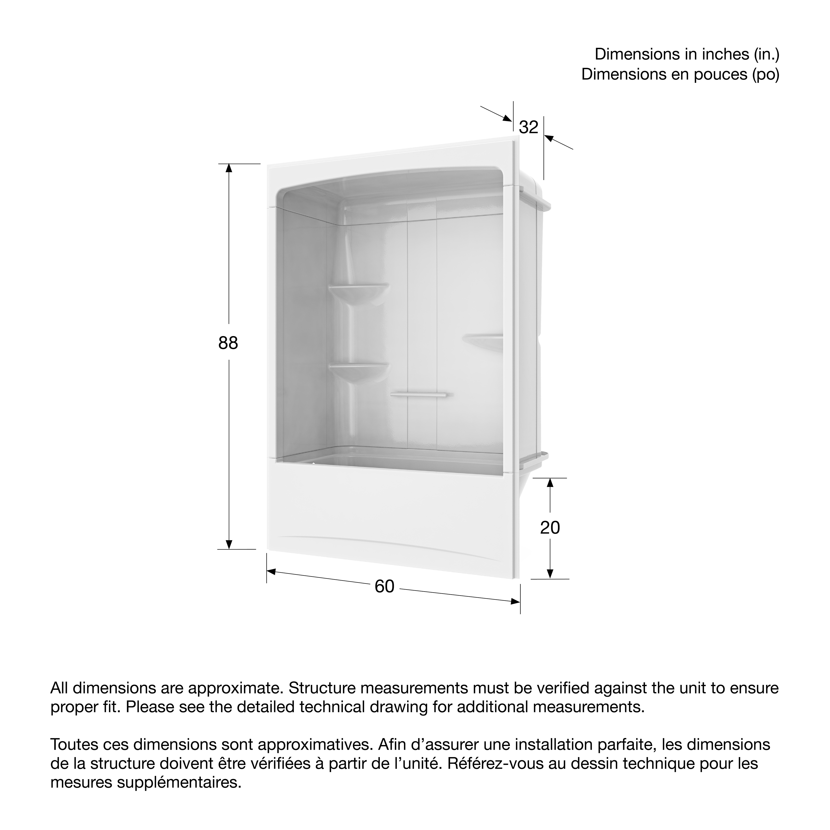 Allia TSR-6032 AFR Acrylic Alcove Right-Hand Drain Three-Piece Tub