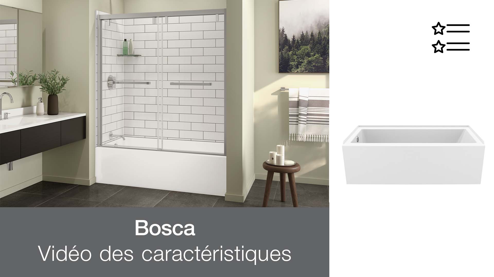 Baignoire Alcôve Acrylique Bosca – Vidéo des caractéristiques