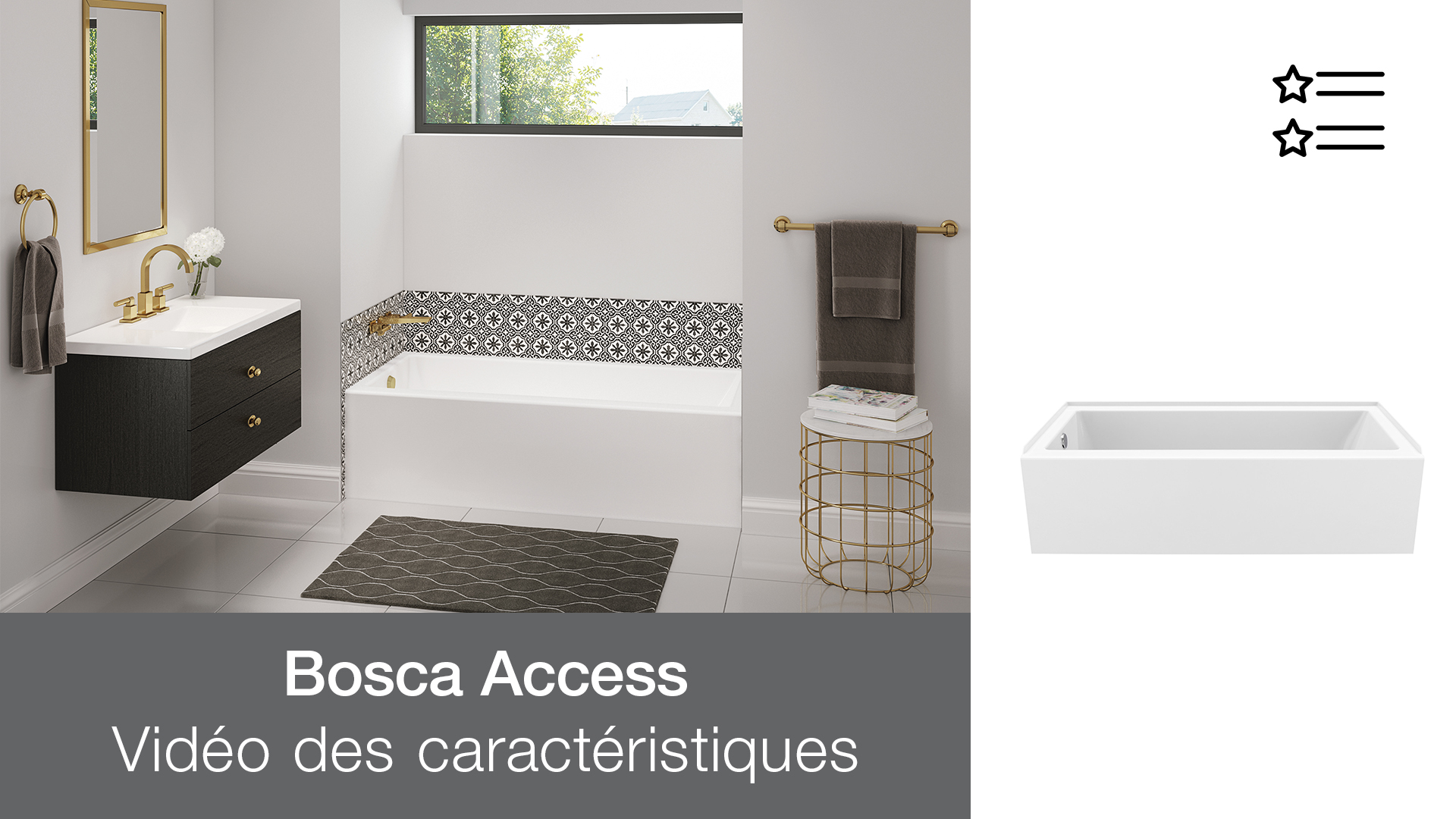 Baignoire Alcôve Acrylique Bosca Access – Vidéo des caractéristiques