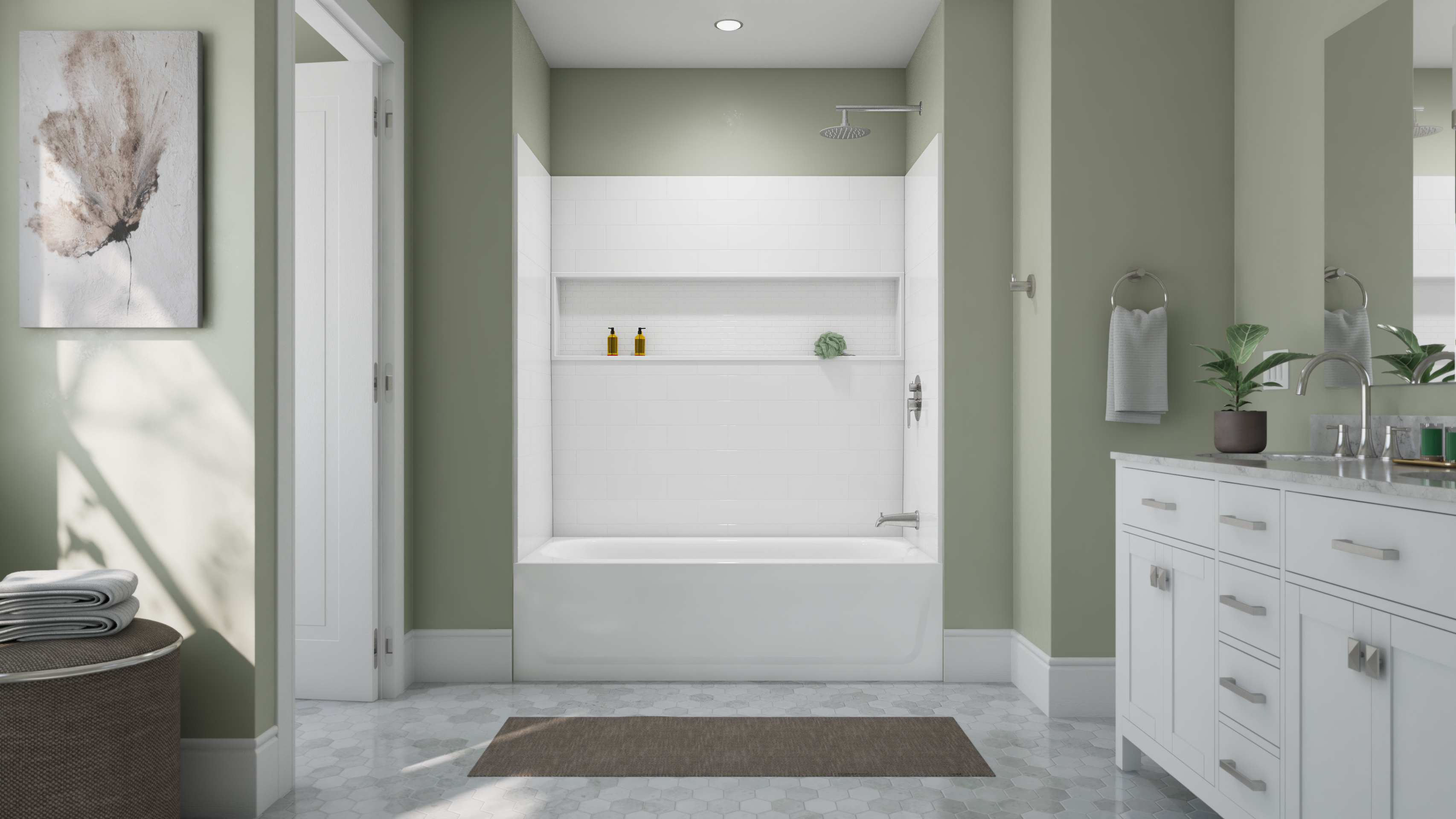 Nextile Alcove Tub Shower Kit 30 in. W x 60 in. L x 76.5 in. H with Maui Bathtub with Right Hand Drain in White
