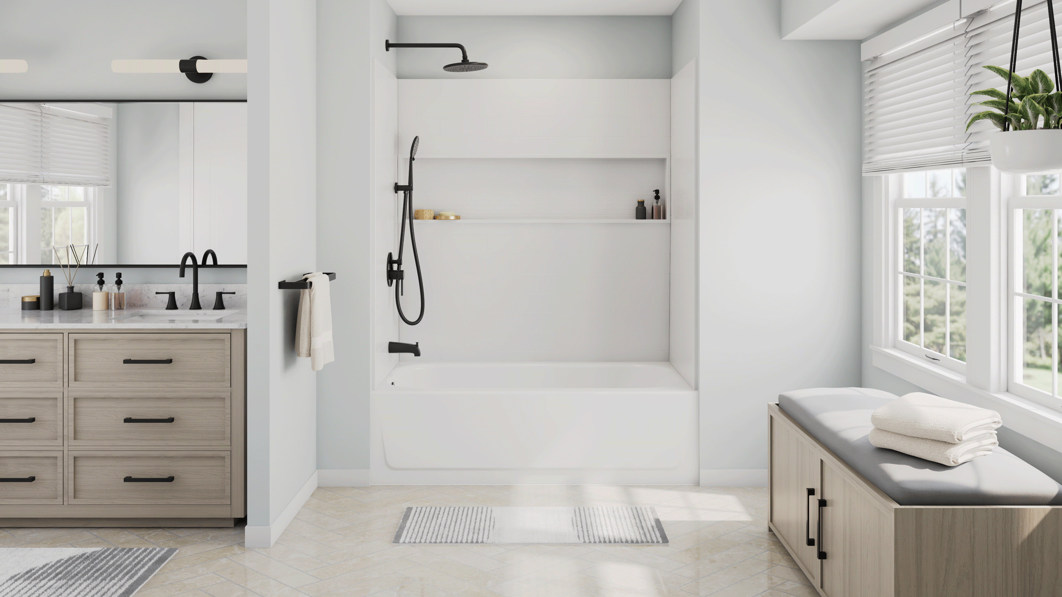 Nextile Alcove Tub Shower Kit 30 in. W x 60 in. L x 76.5 in. H with MauiCast Bathtub with Left Hand Drain in White