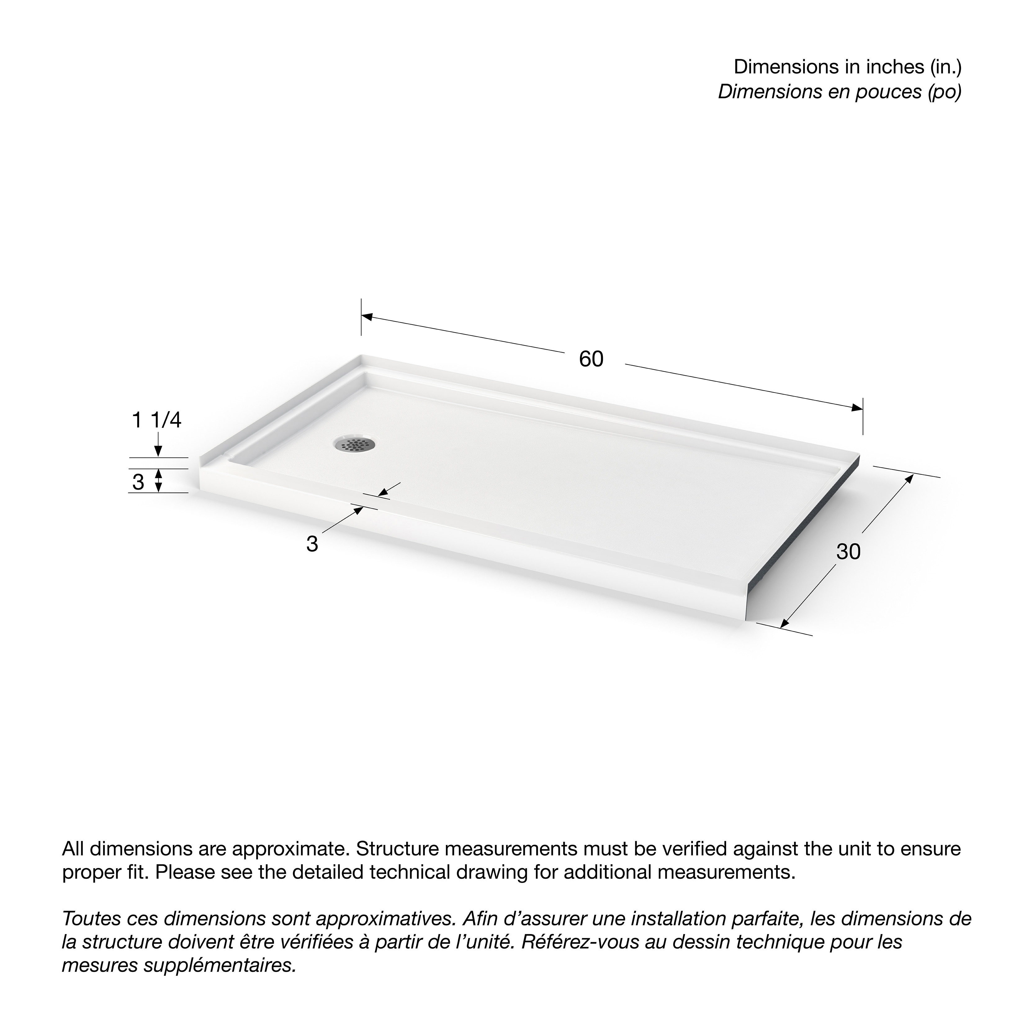 Icon Base 6030 AcrylX™ Alcove Left-Hand Drain Shower Base in White