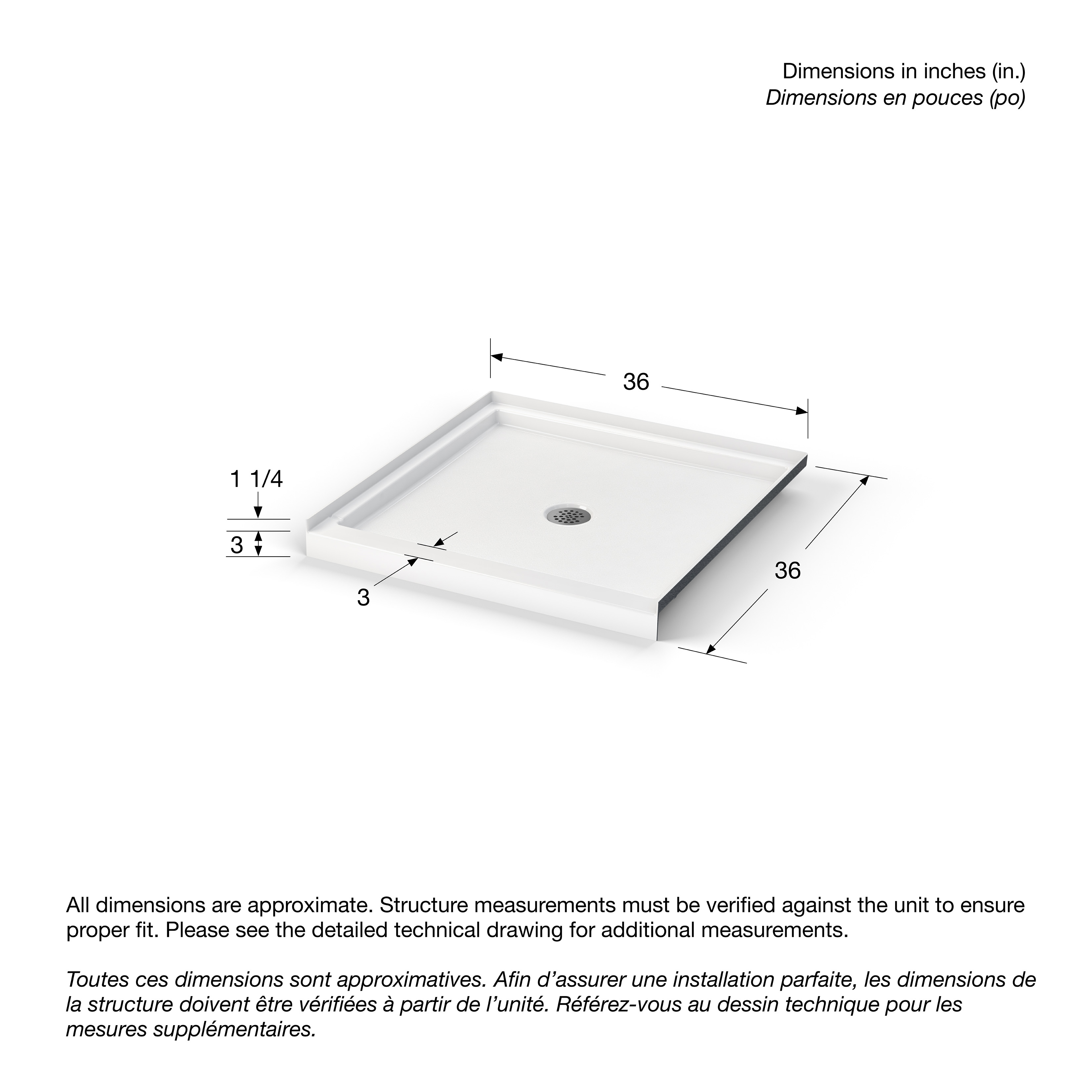 Icon Base 3636 AcrylX™ Alcove Center Drain Shower Base in White