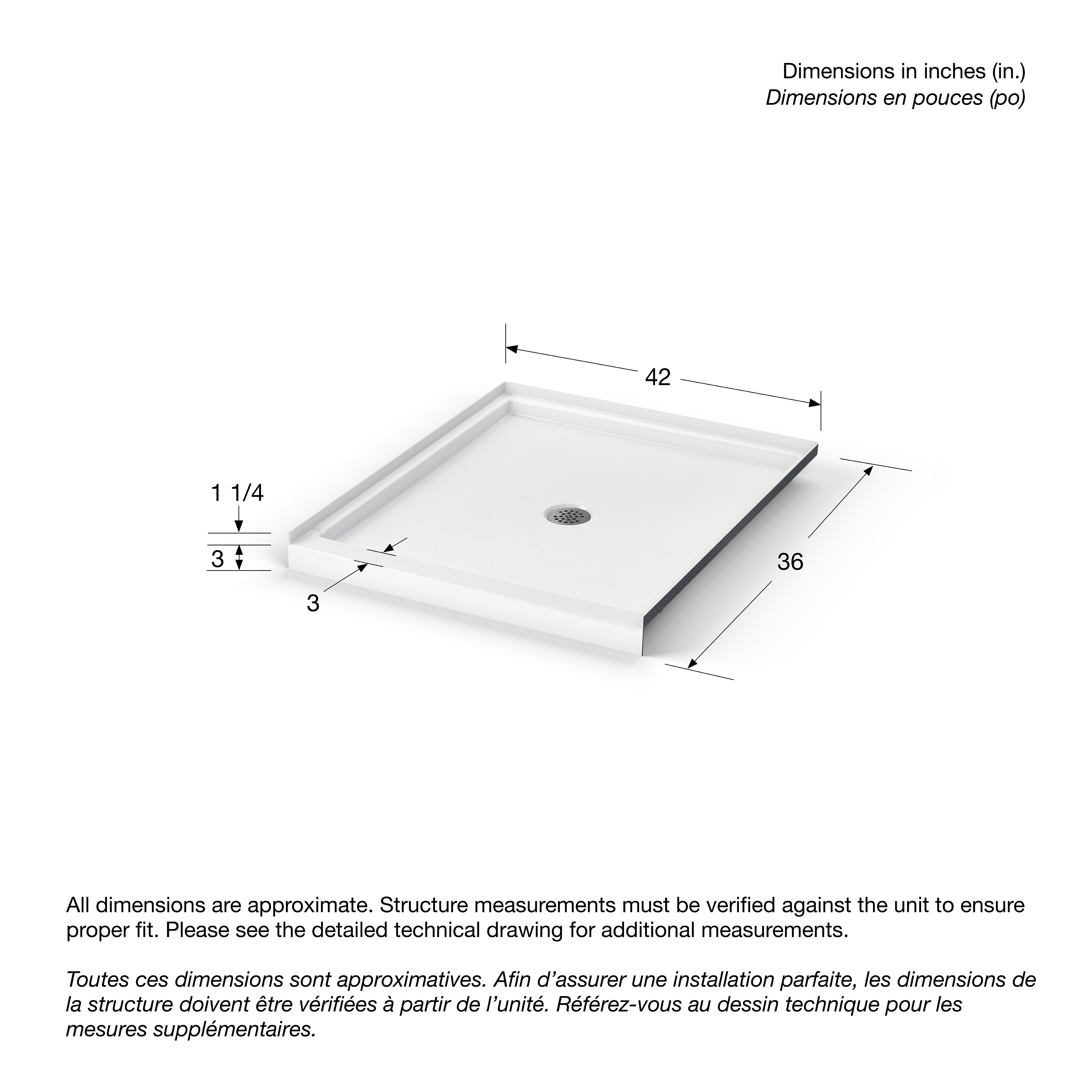 Icon Base 3642 AcrylX™ Alcove Center Drain Shower Base in White