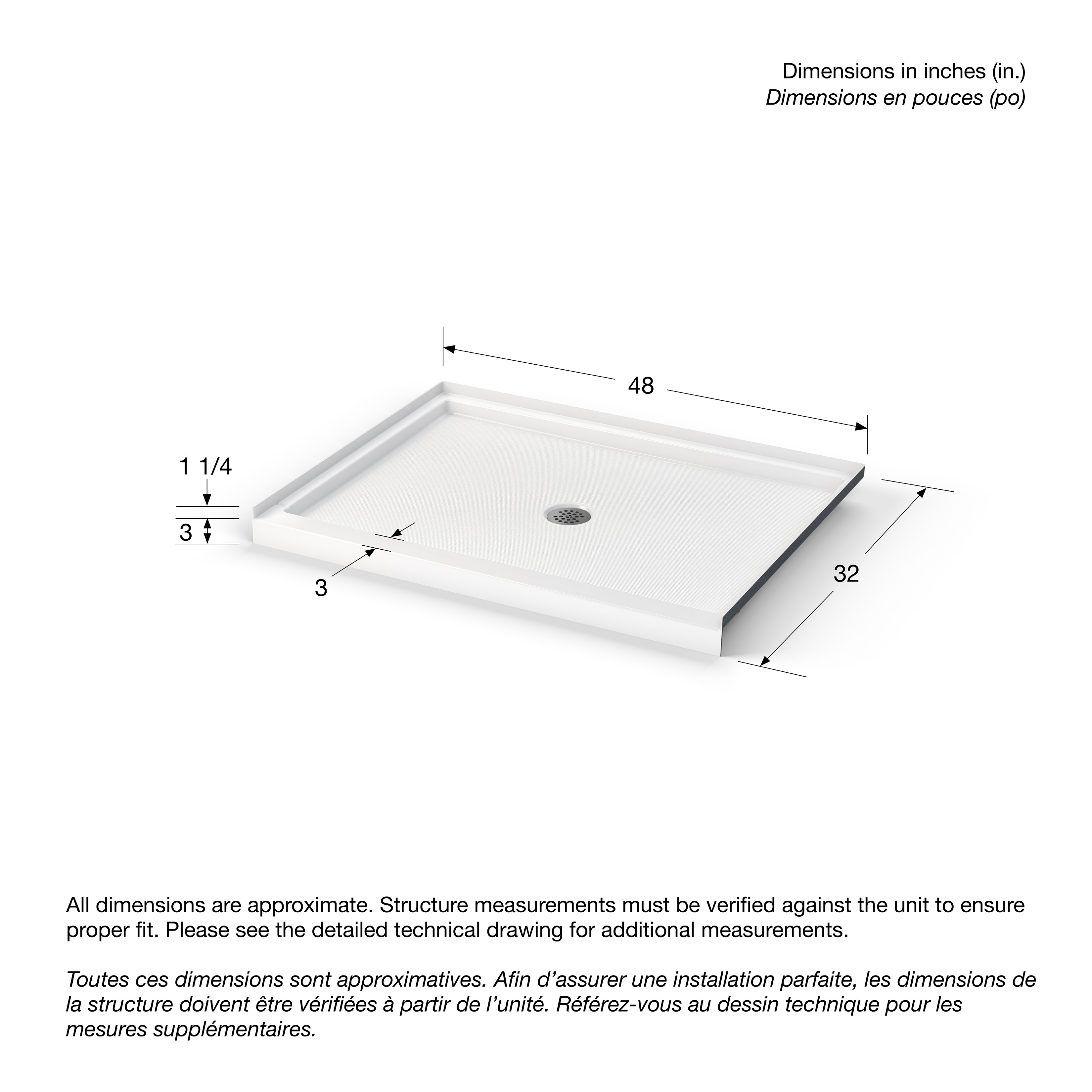 Icon Base 4832 AcrylX™ Alcove Center Drain Shower Base in White