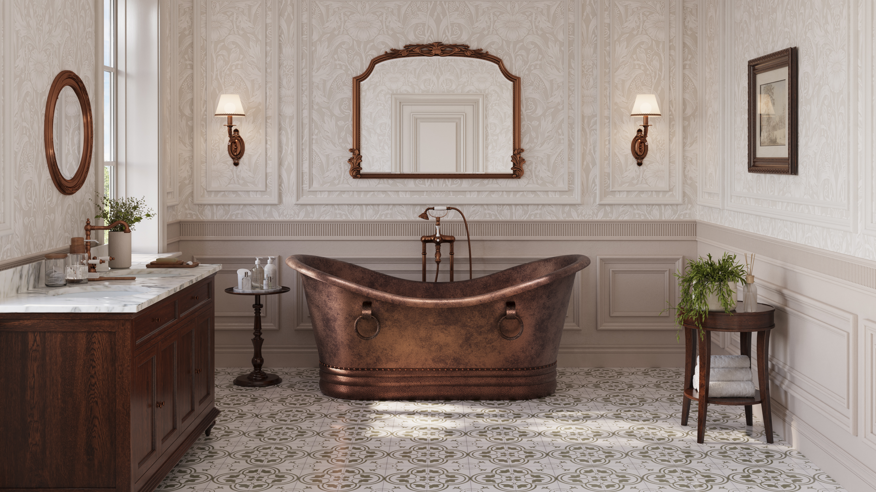 Tahnee Copper Double Slipper Bathtub with Rings