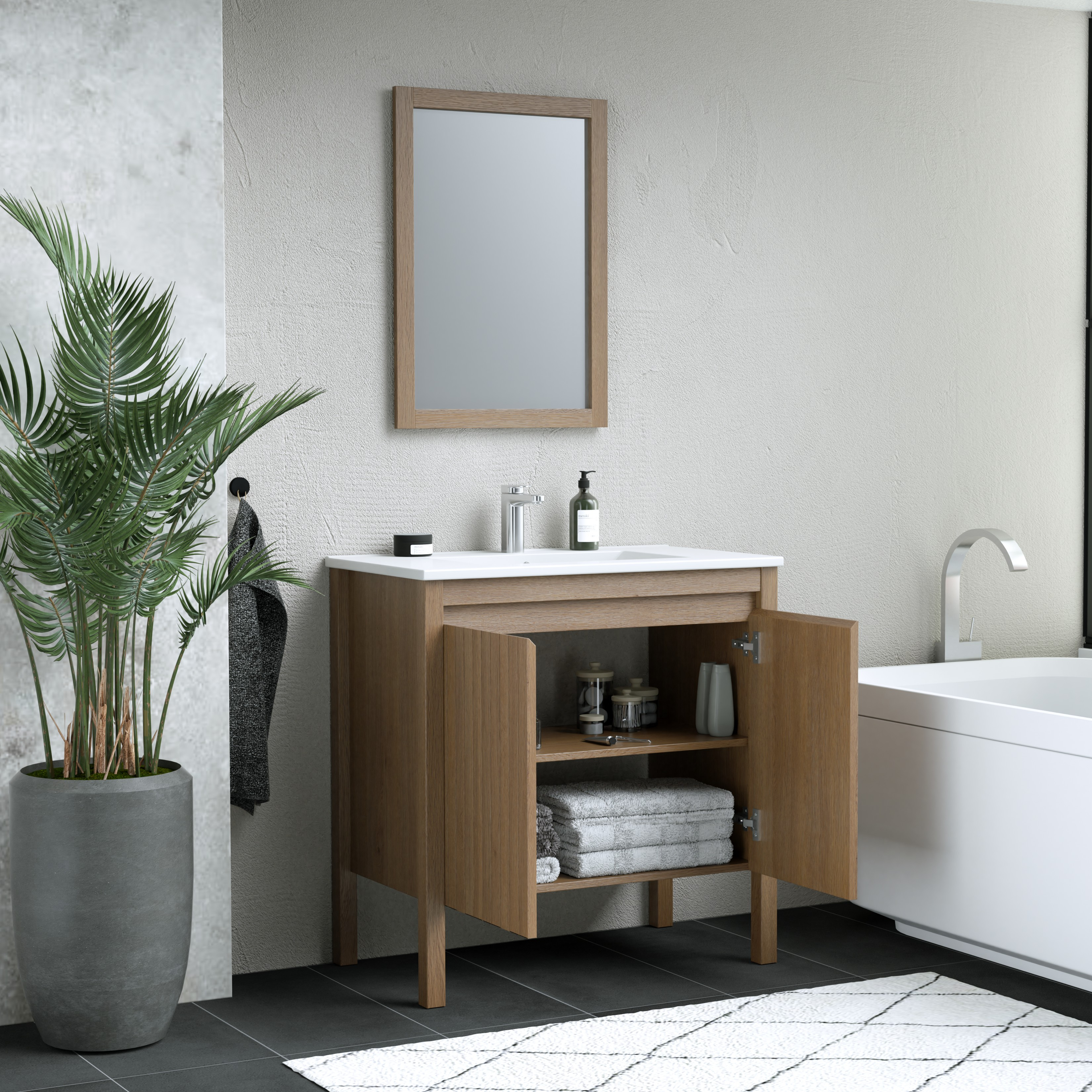 Azaria 30 in. Freestanding Single Sink Vanity in Warm Oak | Vanity