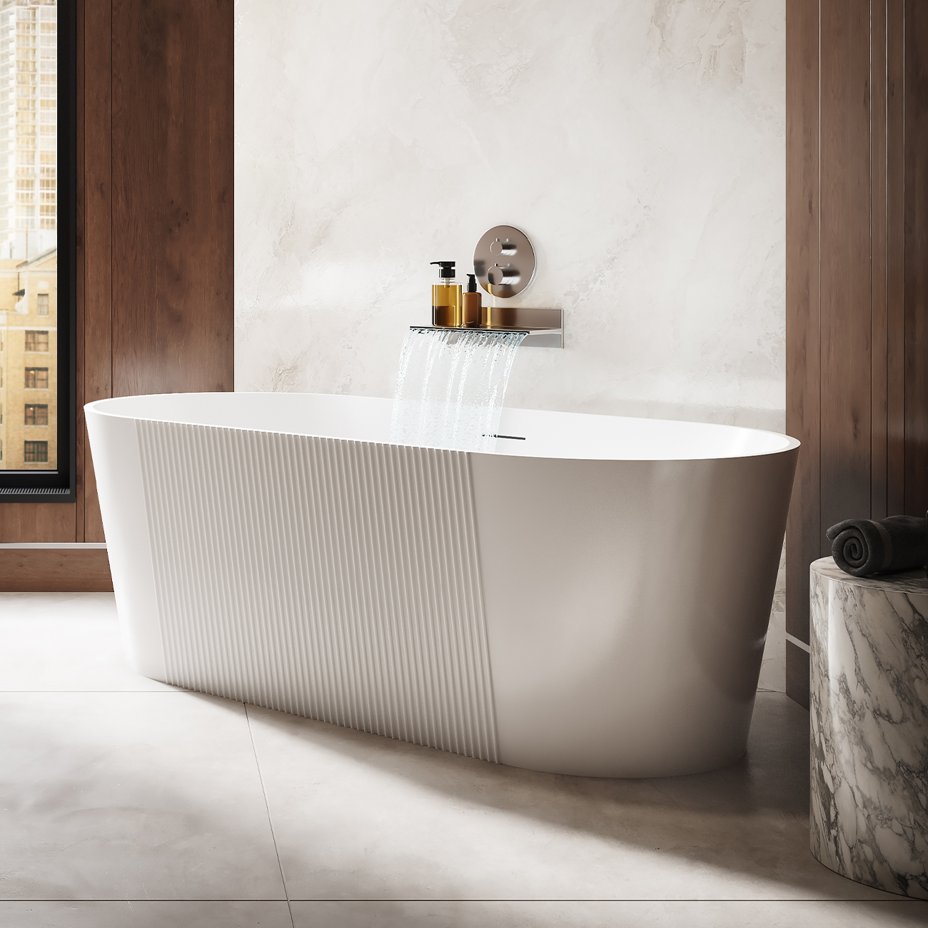 Elowen 67-Inch Acrylic Partial Fluted Soaking Bathtub