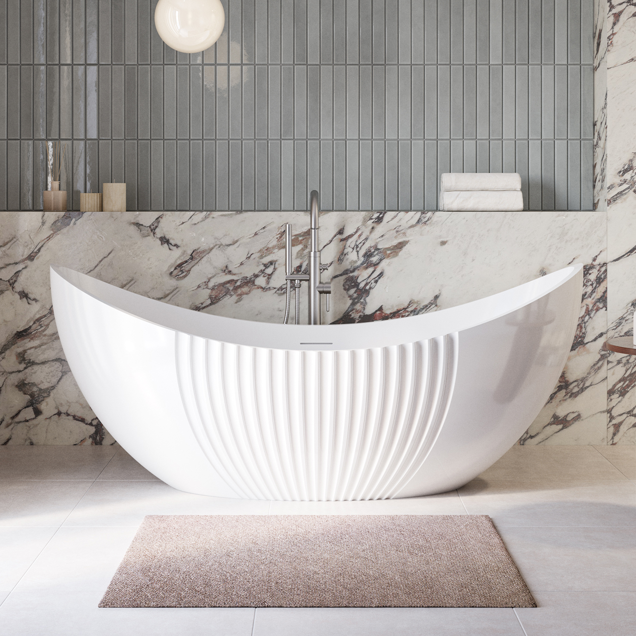 Cassian 71 Inch Acrylic Partial Fluted Double Slipper Freestanding Tub