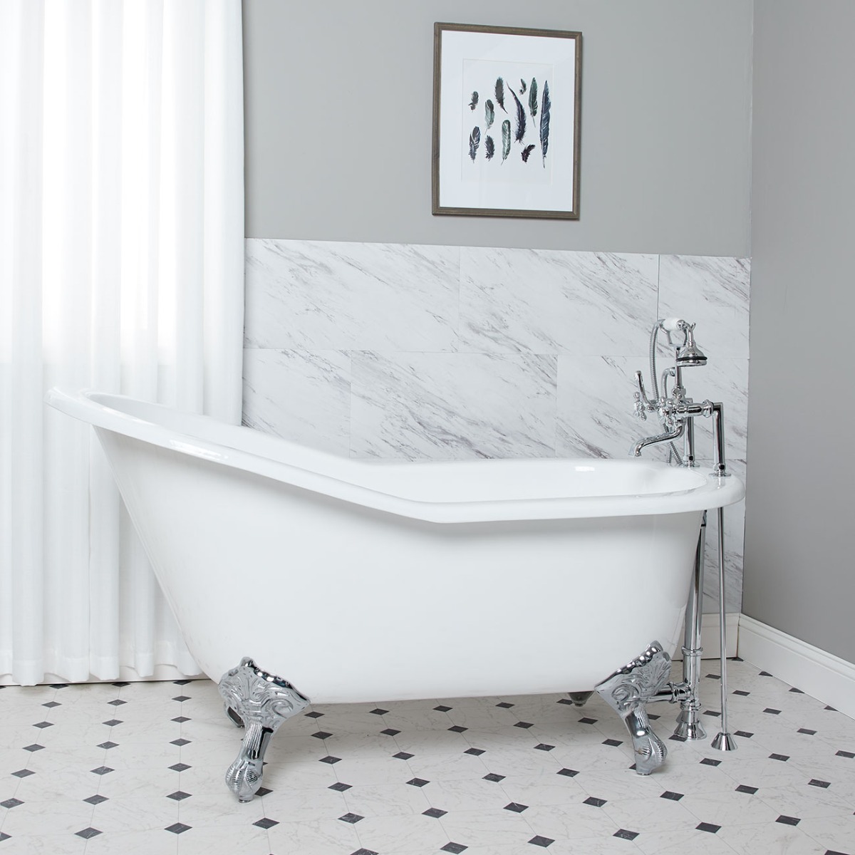 Imperial 62 Inch Cast Iron Slipper Clawfoot Tub - Flat Rim - Rim Faucet Drillings