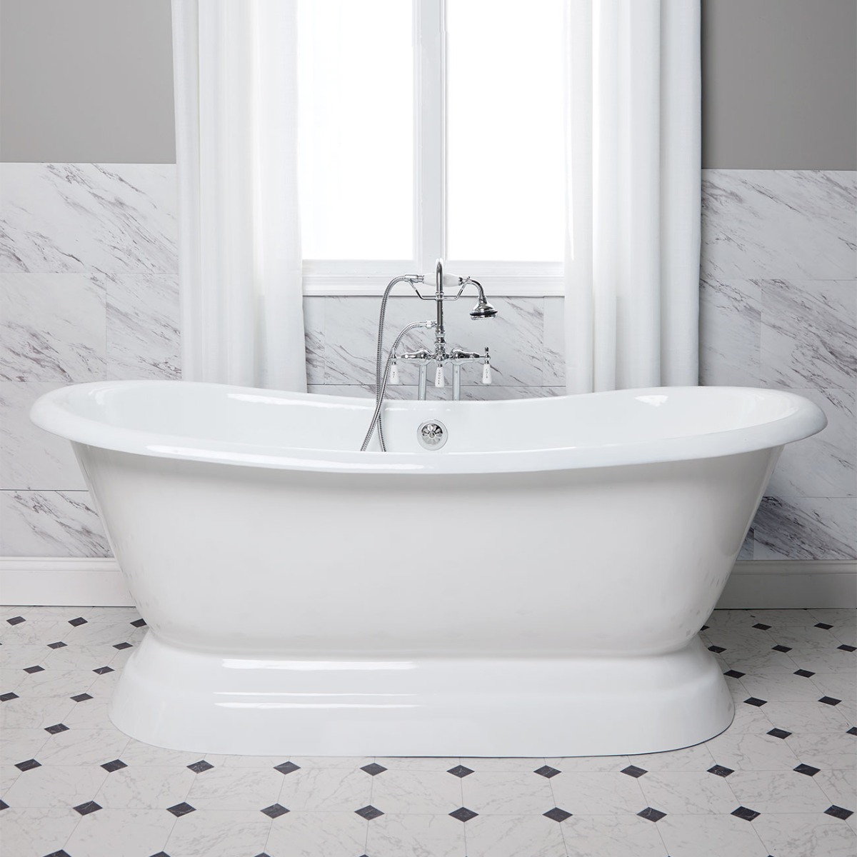 Sussex Cast Iron Double Slipper Pedestal Bathtub – No Faucet Drillings