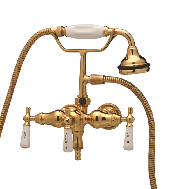 Bathroom Wall Mount Down Spout Clawfoot Tub Faucet with Handshower