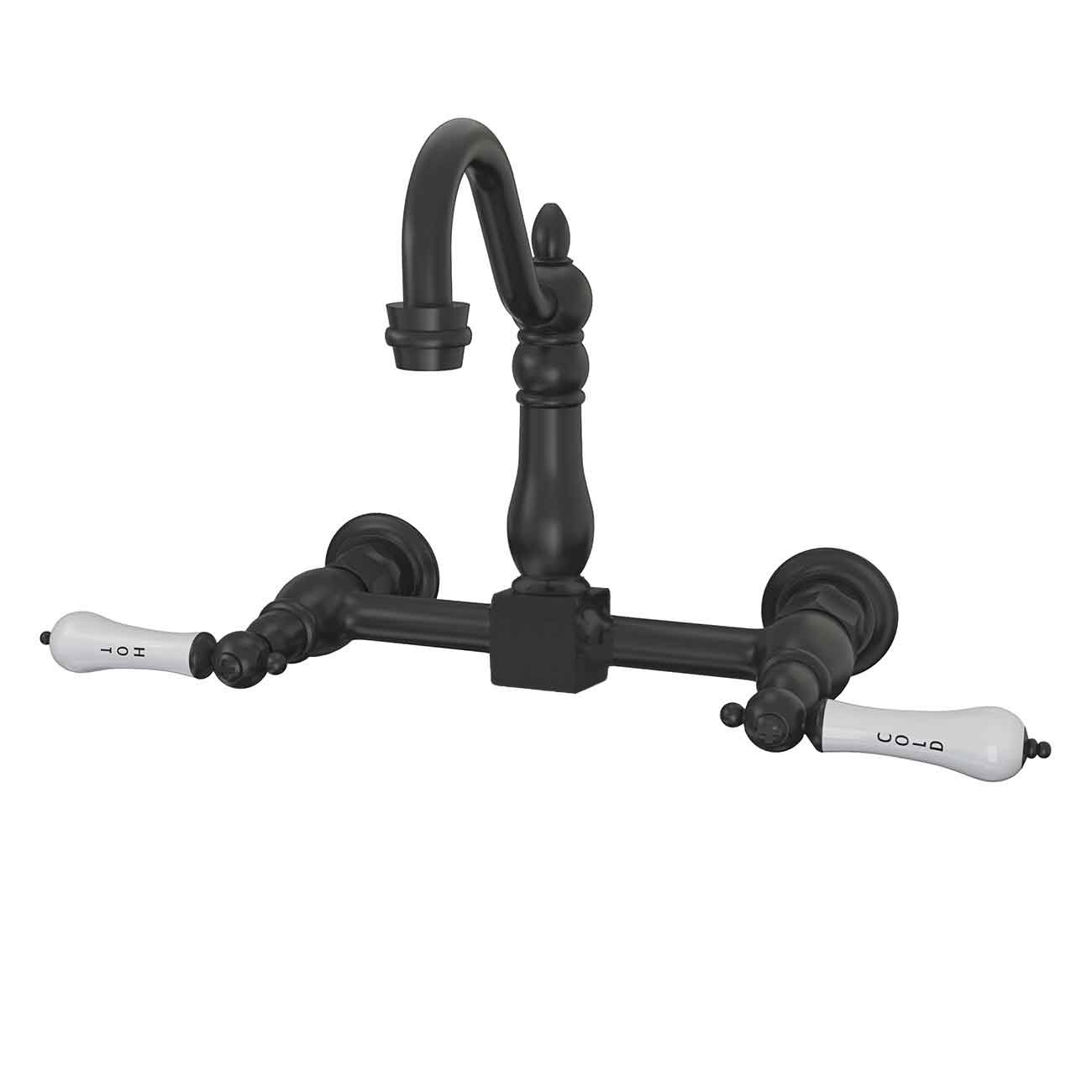 Wall Mounted Bridge Kitchen Faucet with Porcelain Lever Handles - 7 Inch Spout Reach
