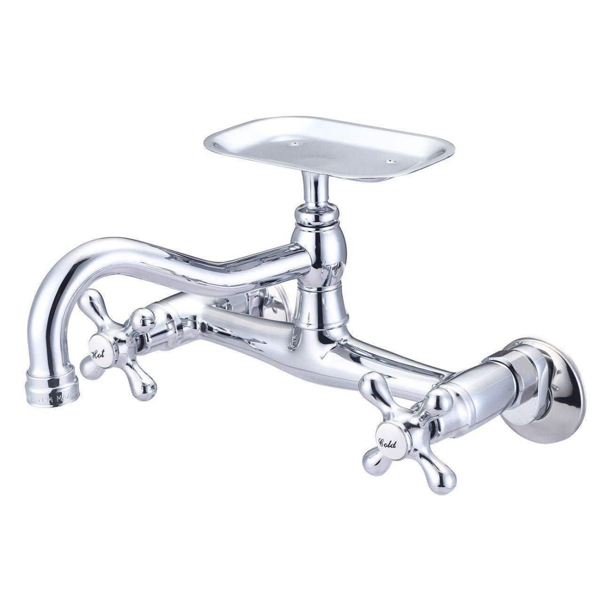 Wall Mount Kitchen Faucet - Metal Cross Handles