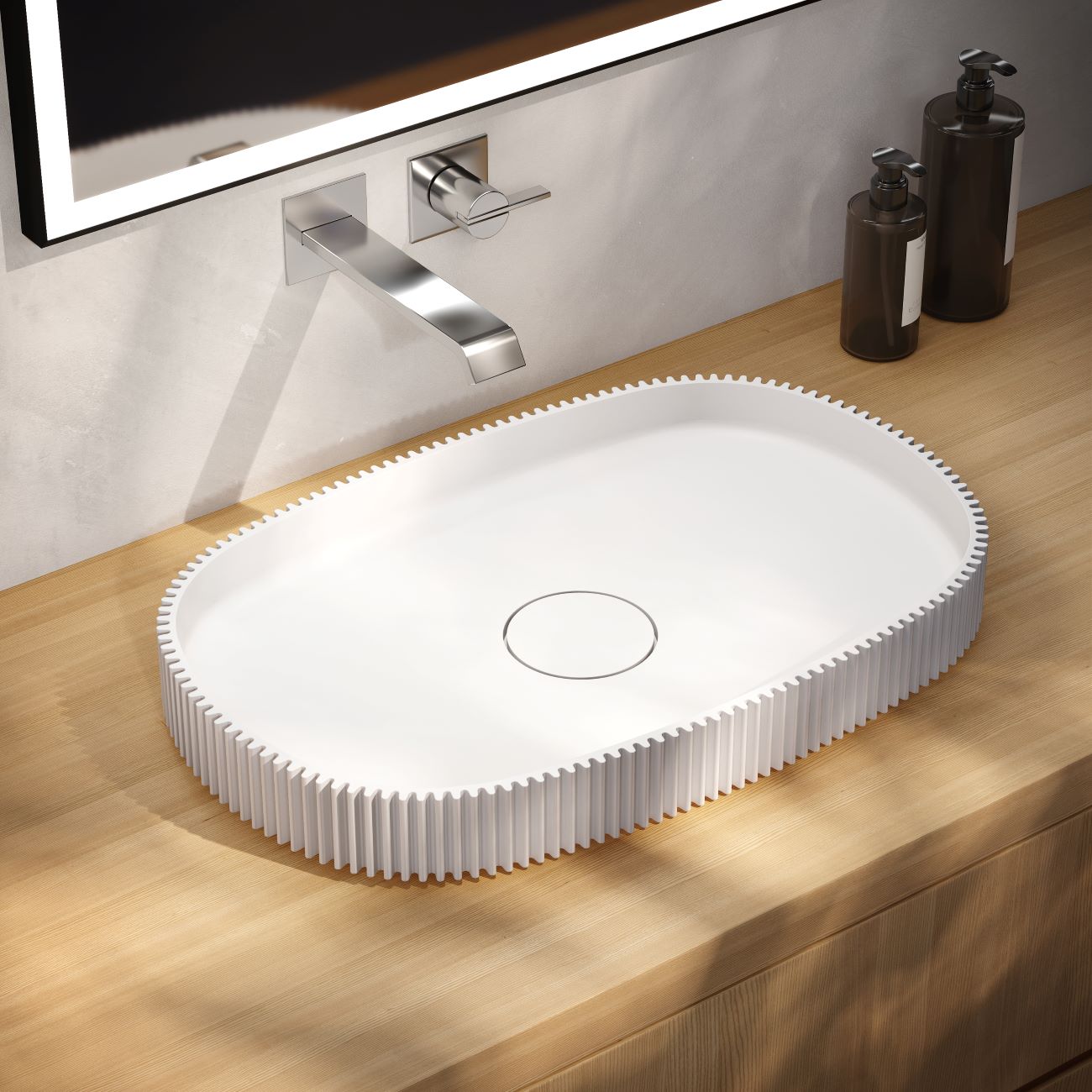Vertical Solid Surace Fluted Vessel Sink