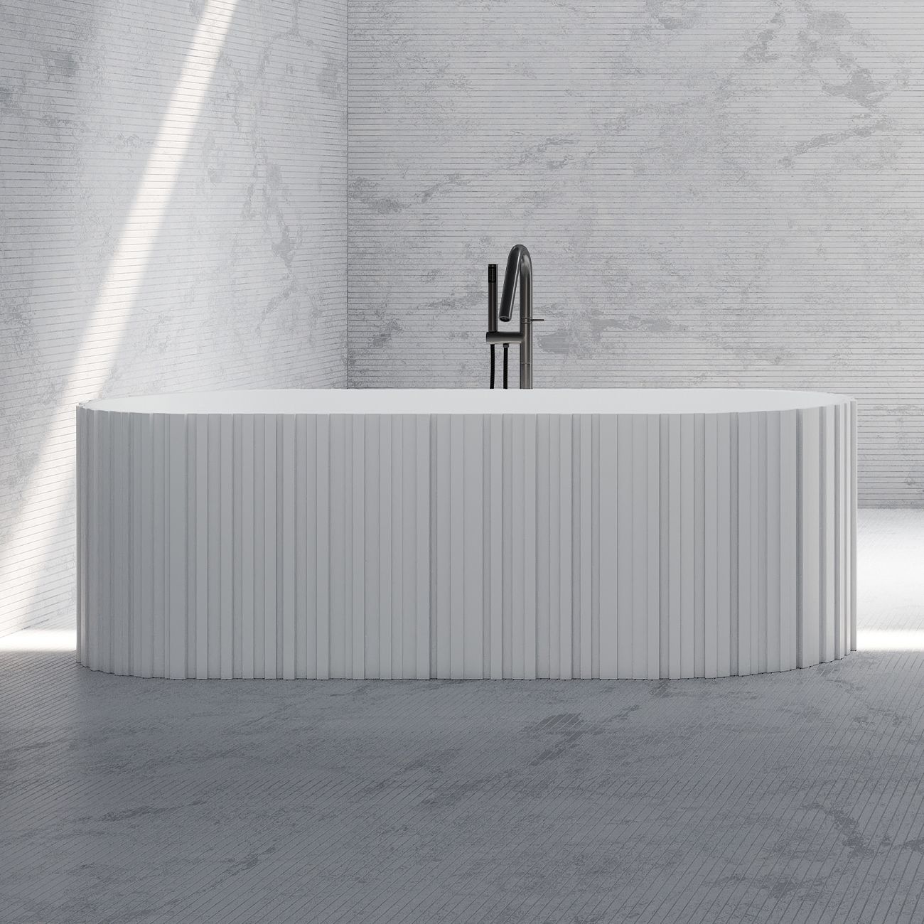 Blaise 67-Inch Solid Surface Fluted Freestanding Bathtub