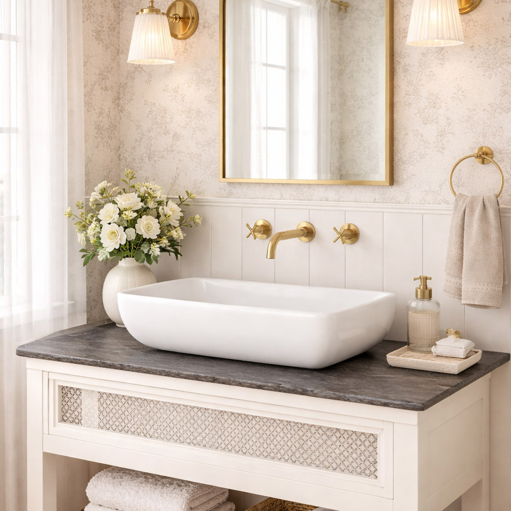 24 Inch Rectangular White Vessel Bathroom Sink