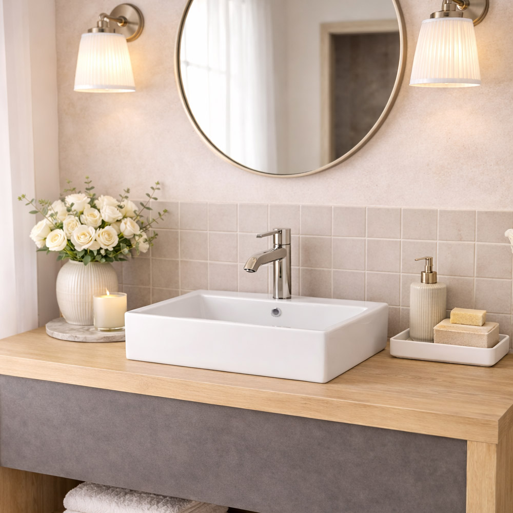 21 Inch Square Wall Mount Bathroom Sink - White