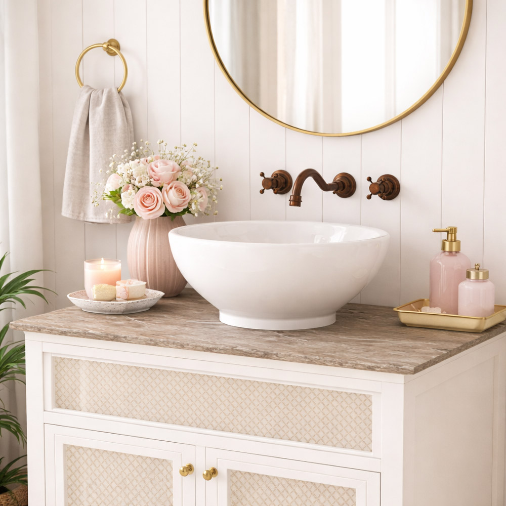 Modern 17 Inch Round White Vessel Bathroom Sink