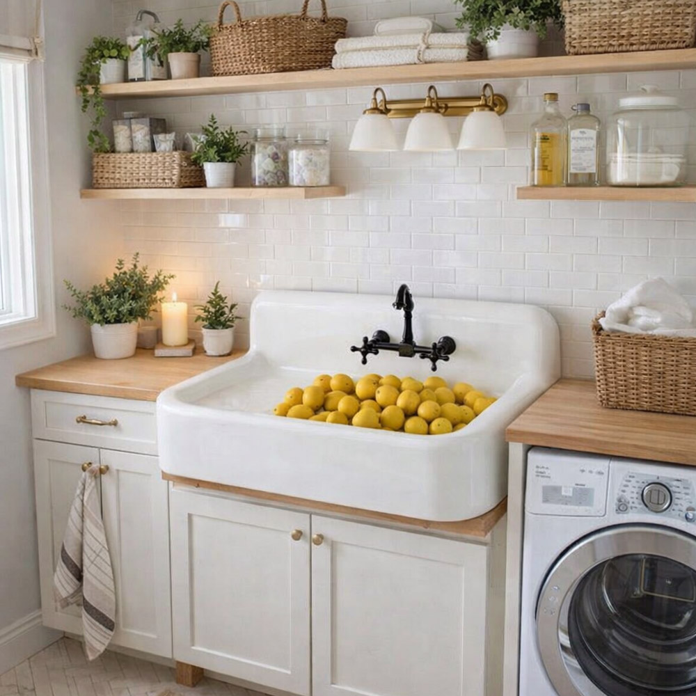 42 Inch Cast Iron Farmhouse Sink With Drainboard - 8 Inch Faucet Drillings - White
