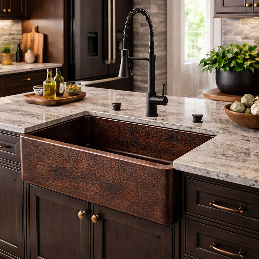 36 Inch Single Bowl Copper Farmhouse Sink