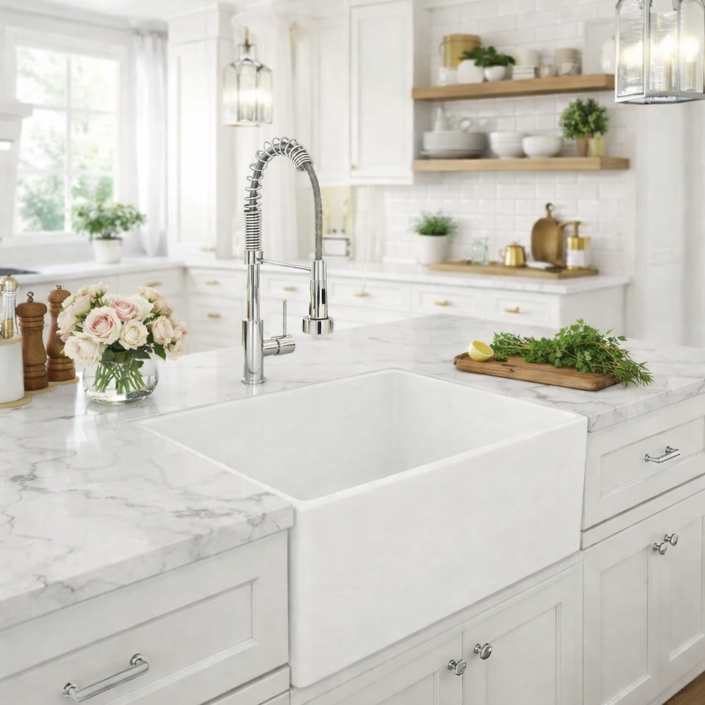 24 Inch Drop-In Fireclay Utility Sink - White