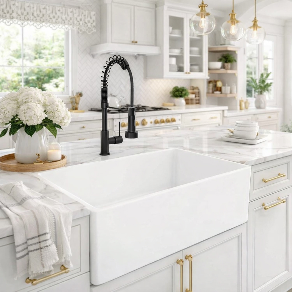 30 Inch Drop-In Fireclay Utility Sink - White