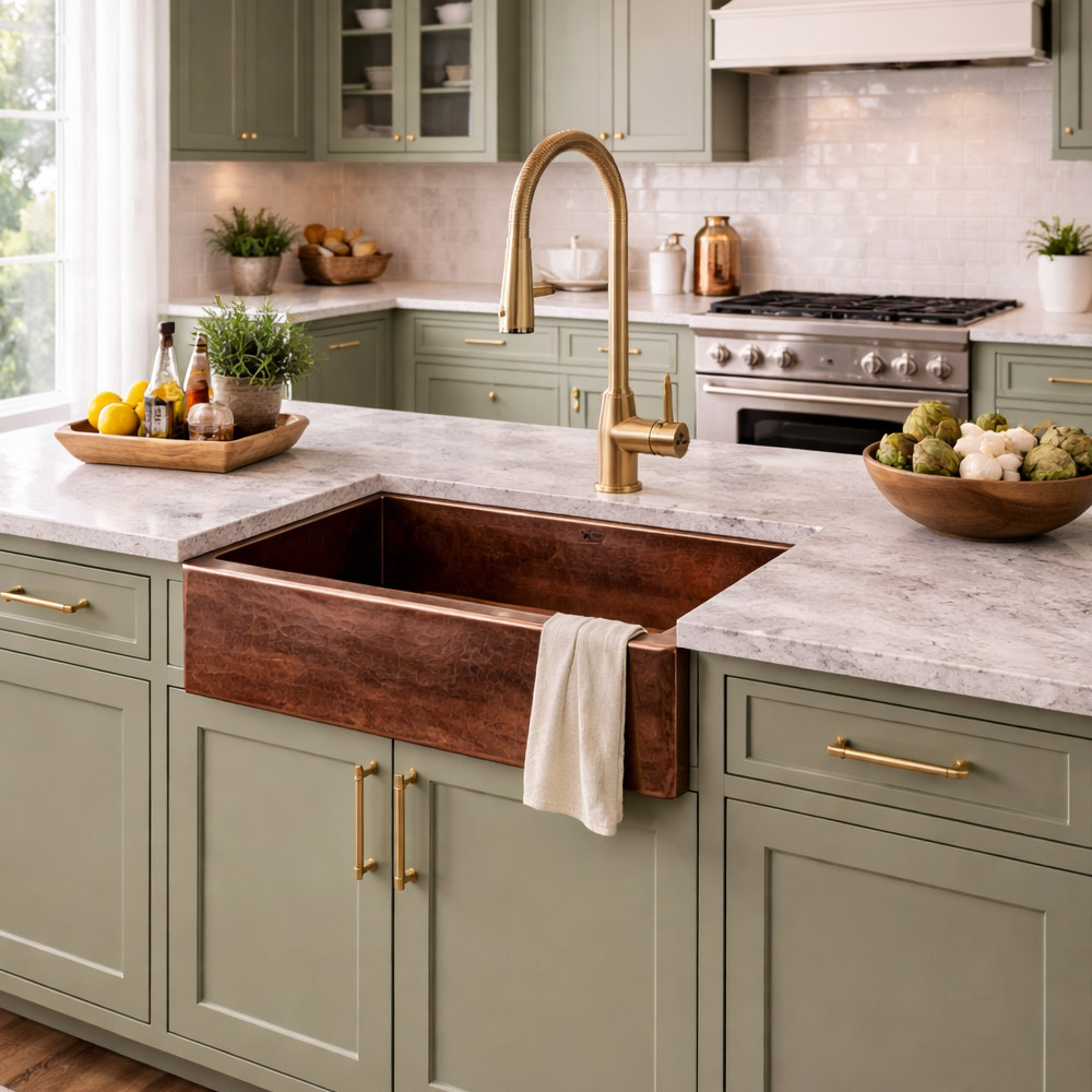 30 Inch Single Bowl Copper Farmhouse Sink