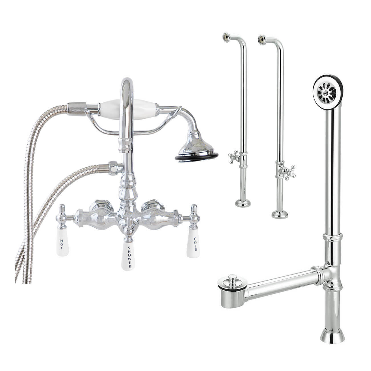 Freestanding Gooseneck Tub Faucet Set with Handshower